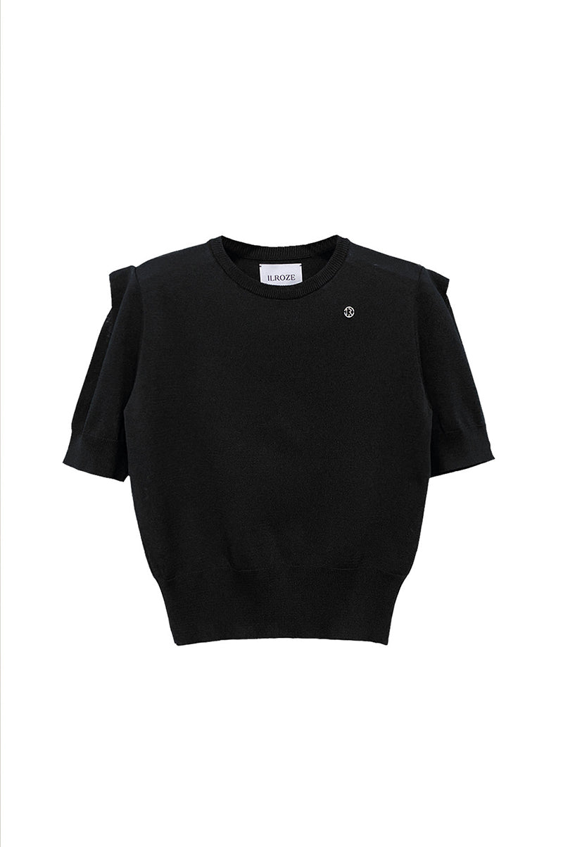 SHOULDER POINT SHORT SLEEVE KNIT_NOIR