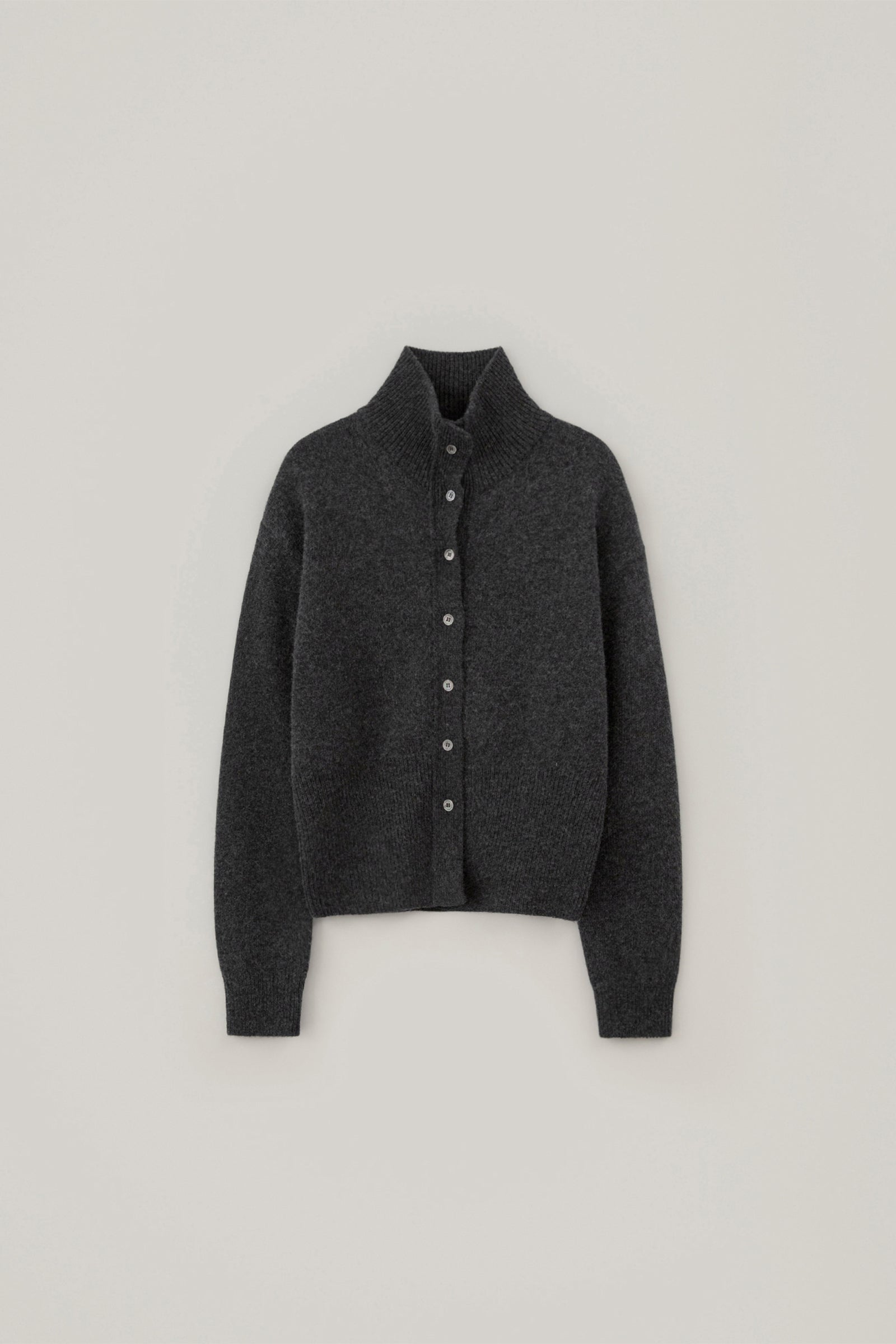 DAS WOOL HIGH NECK CARDIGAN_CHARCOAL