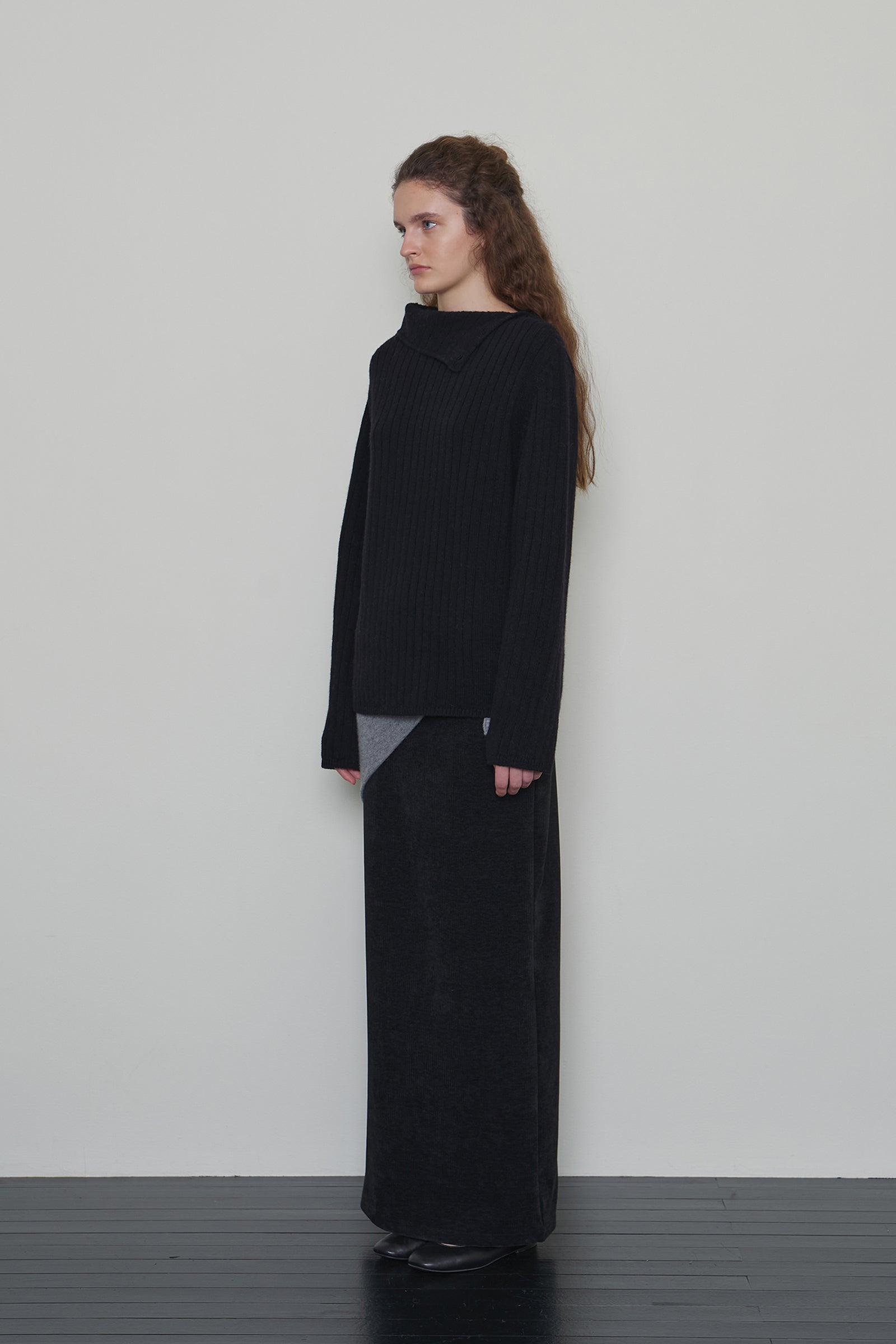 BUTTON TURTLENECK WOOL KNIT_BLACK
