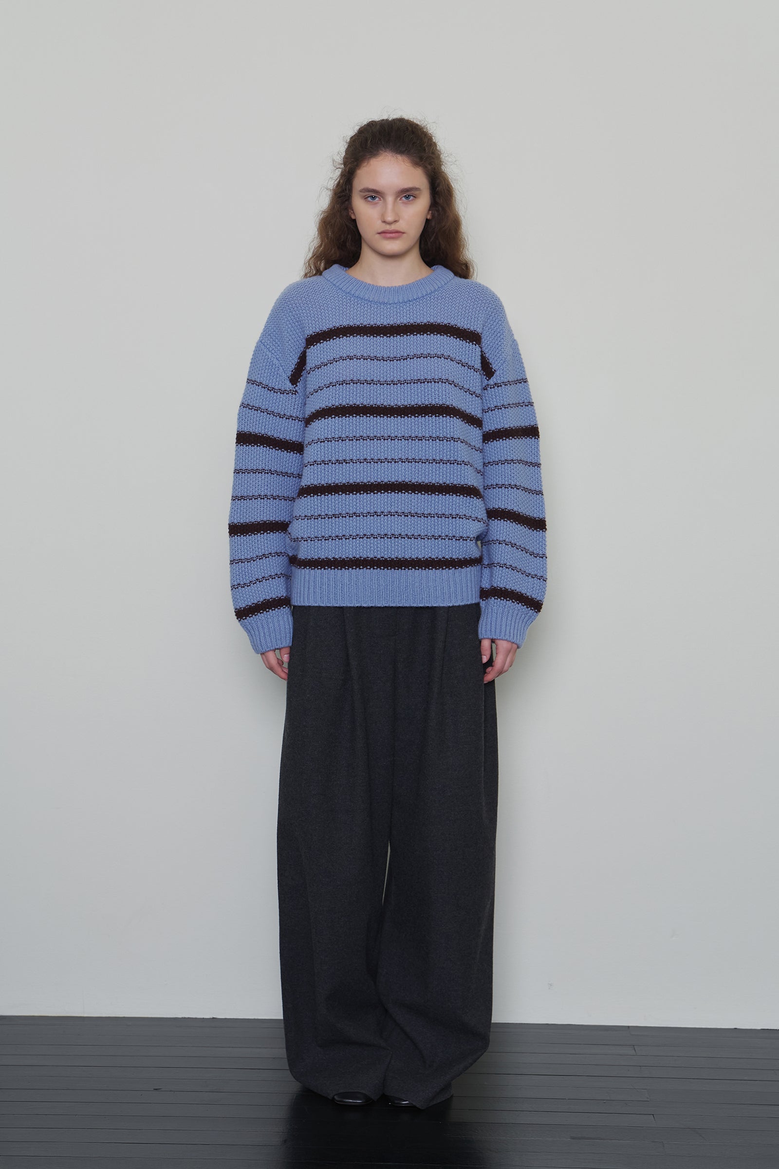 CHUNKY WOOL STRIPE KNIT_LIGHT BLUE