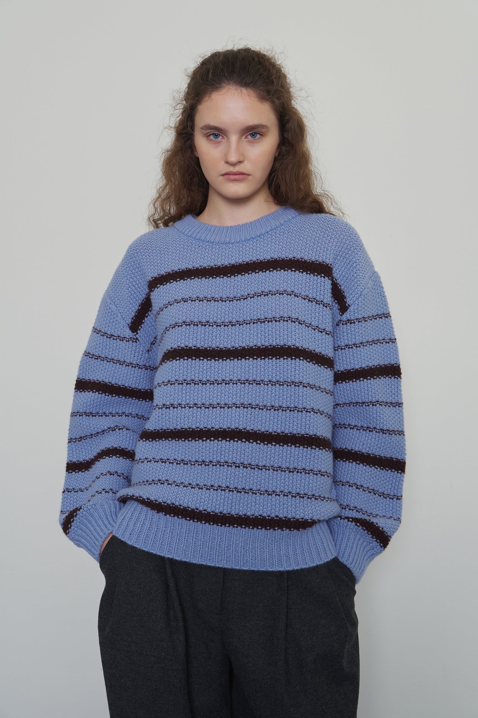CHUNKY WOOL STRIPE KNIT_LIGHT BLUE