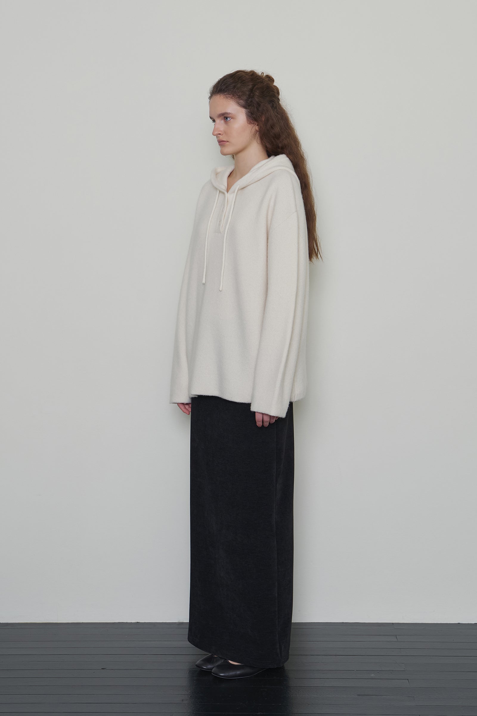 LOOSE WOOL HOODIE KNIT_IVORY