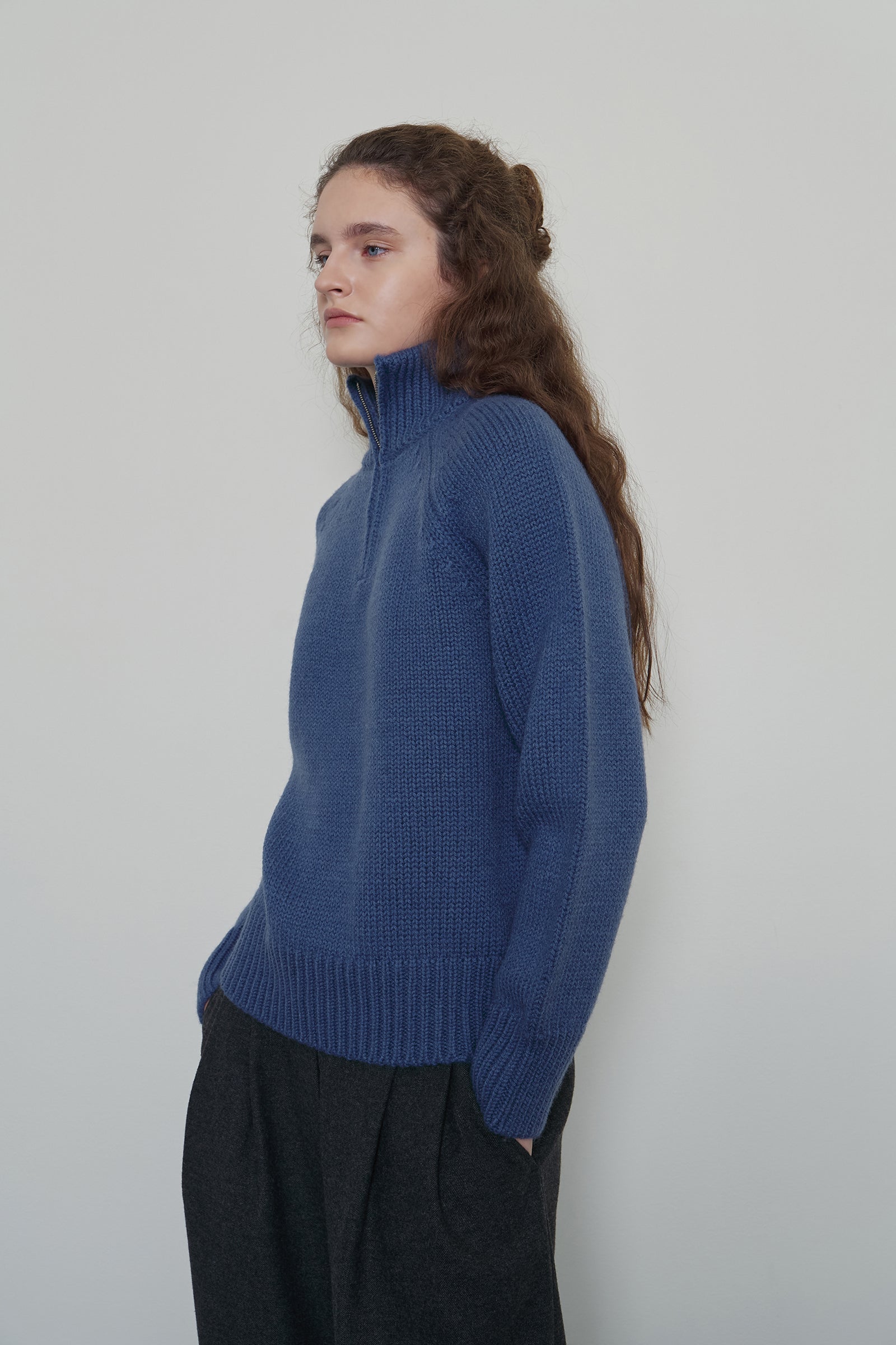 TOM WOOL HALF ZIP-UP KNIT_BLUE