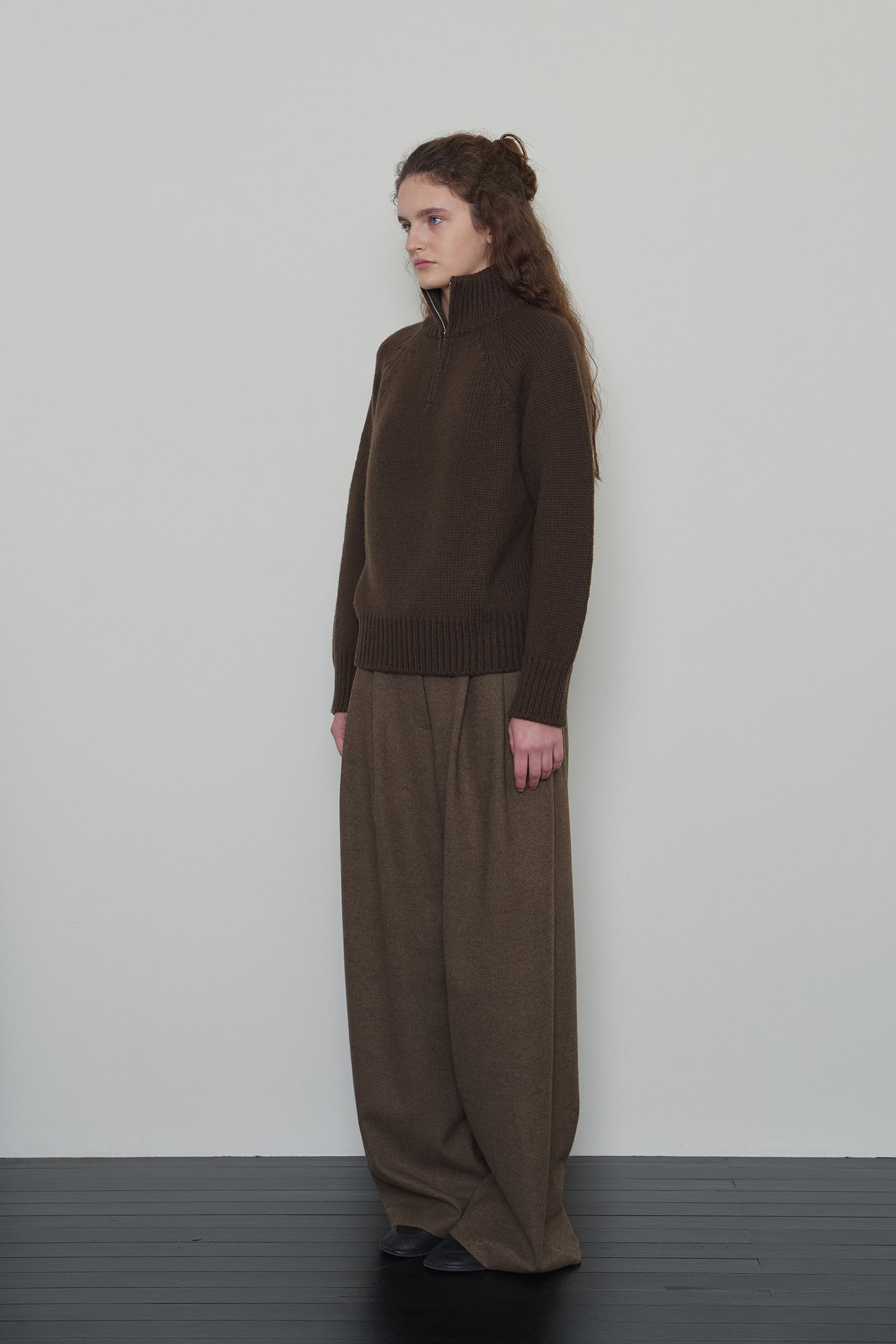 TOM WOOL HALF ZIP-UP KNIT_BROWN