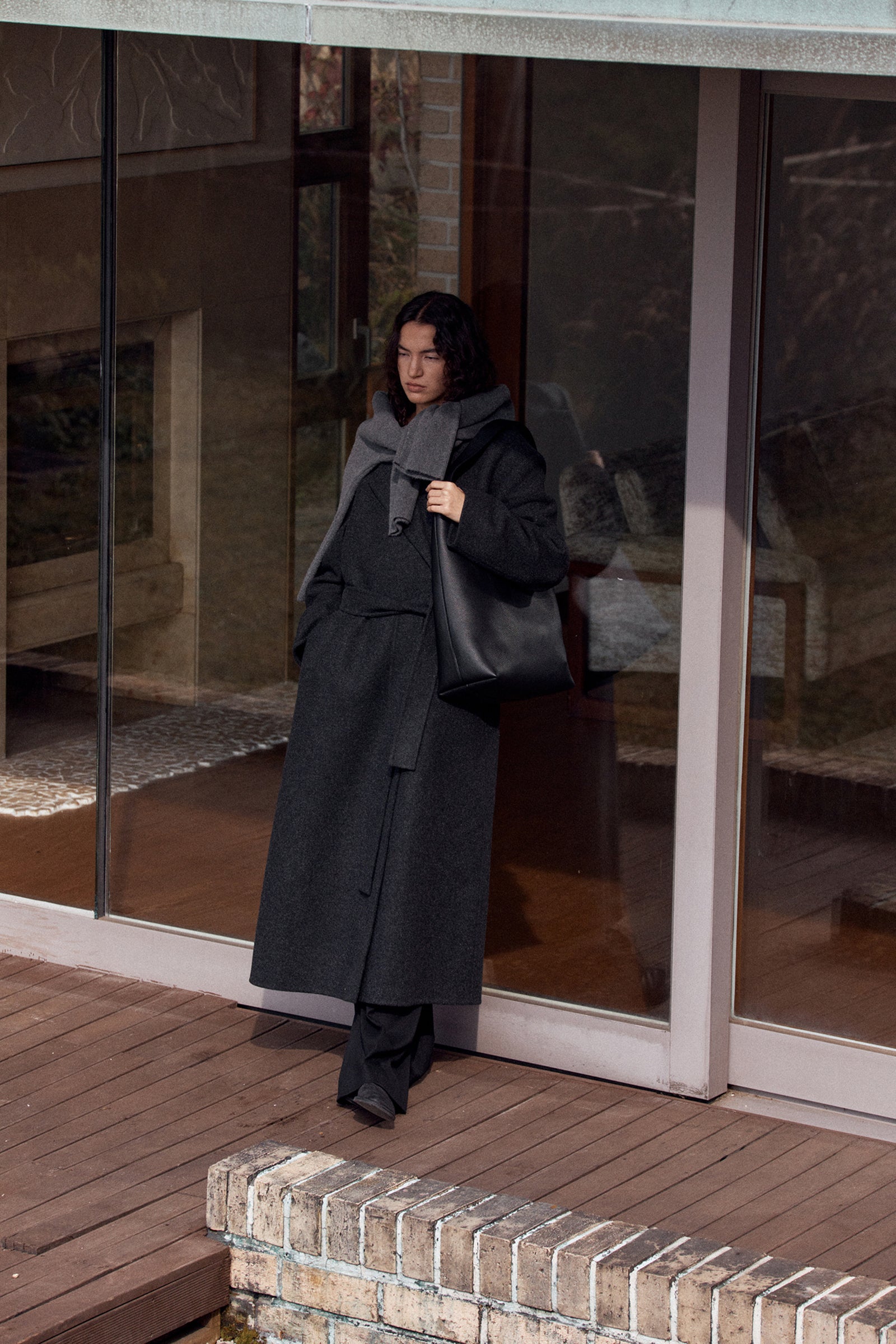 WOOL DOUBLE NECK HANDMADE COAT_CHARCOAL