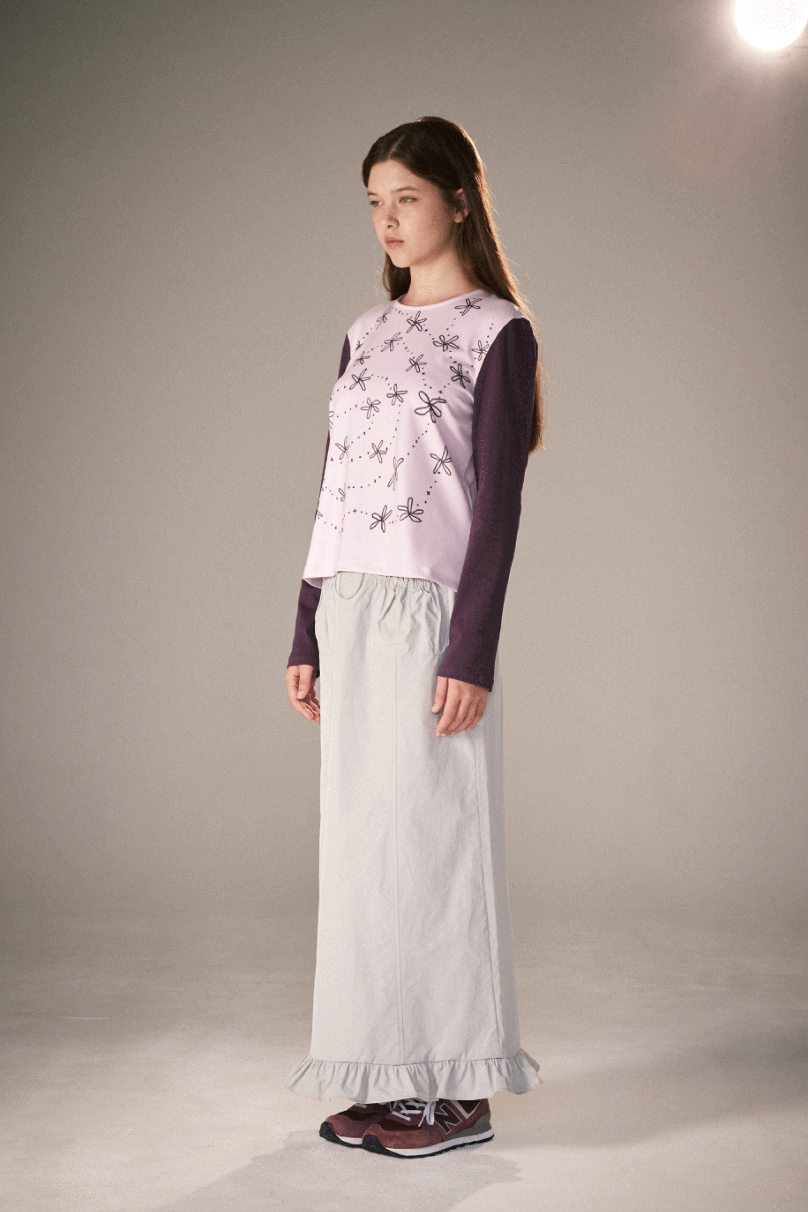 HAND WRITING FLOWER LONG SLEEVE TOP_PINK