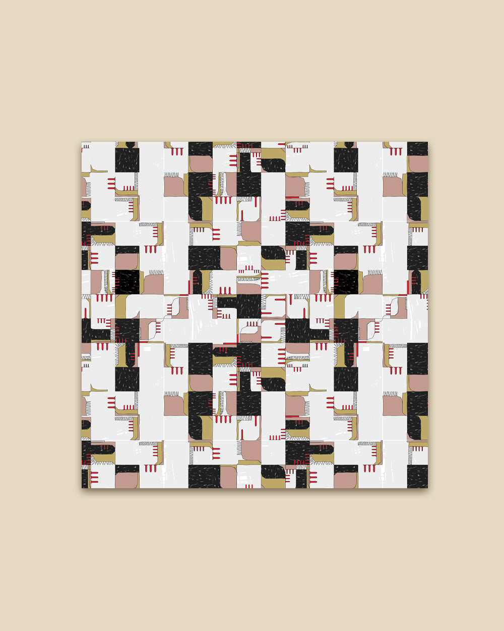 BLACK DOODLE GRID SILK SCARF_BLACK