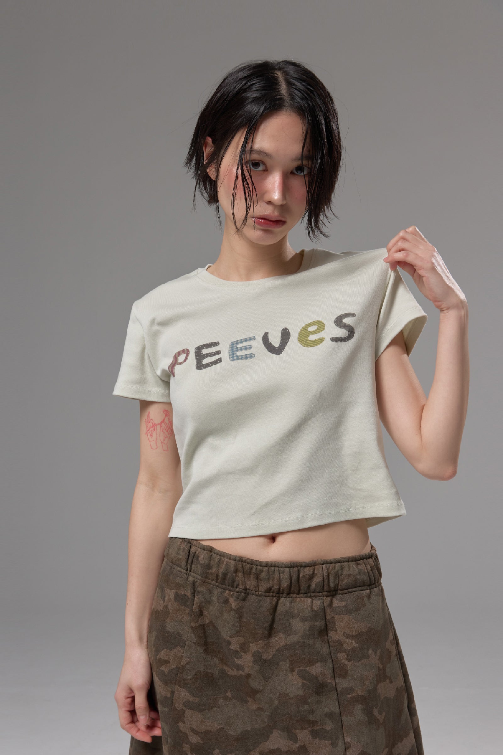 SCANNED NEEDLEWORK CROPPED T-SHIRT_LIME