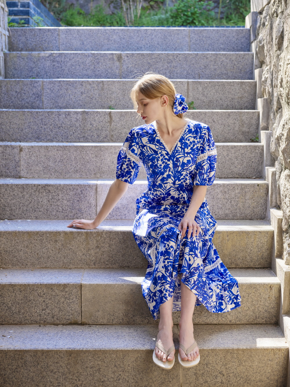 SAPPHIRE BLUE SILK LACE DRESS