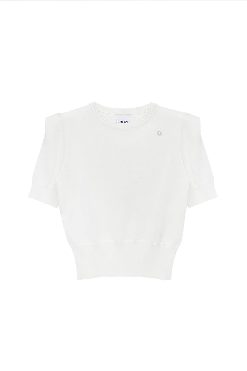 SHOULDER POINT SHORT SLEEVE KNIT_BLANC