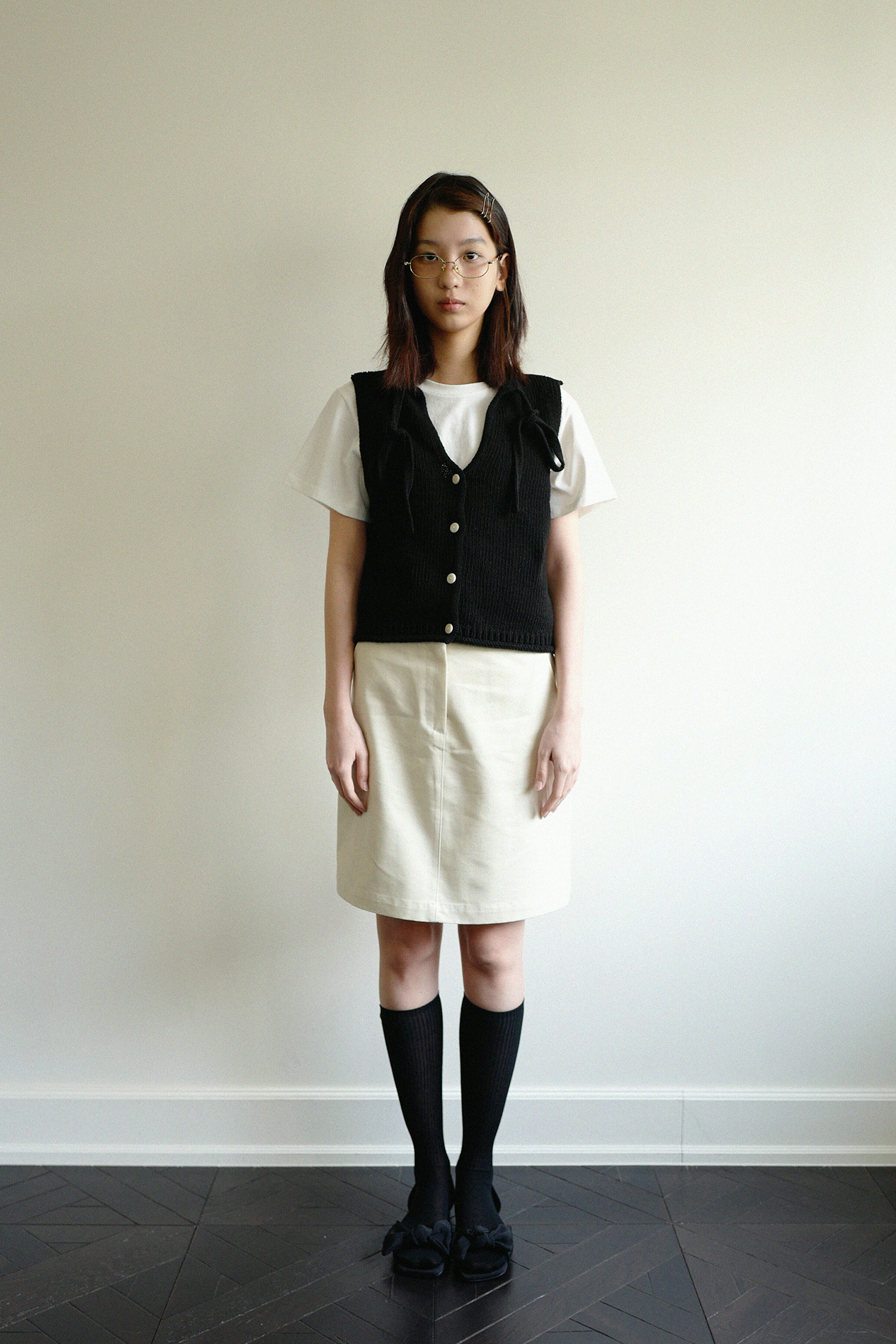 MOUI RIBBON STRAP OPEN VEST _NOIR