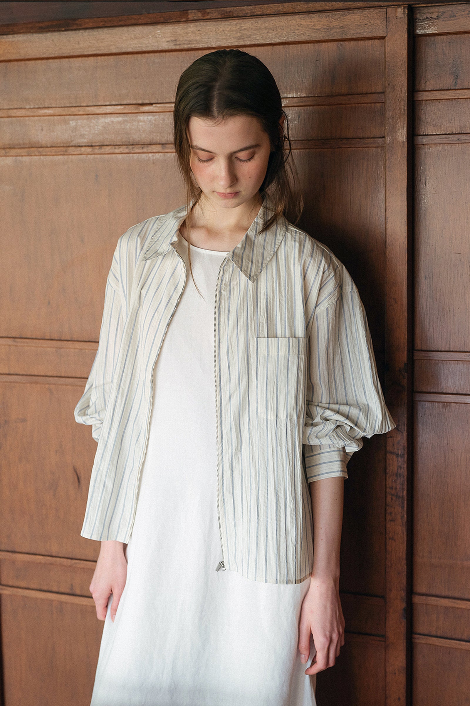 PONS STRIPE ZIP-UP_BLEU RAYÉ
