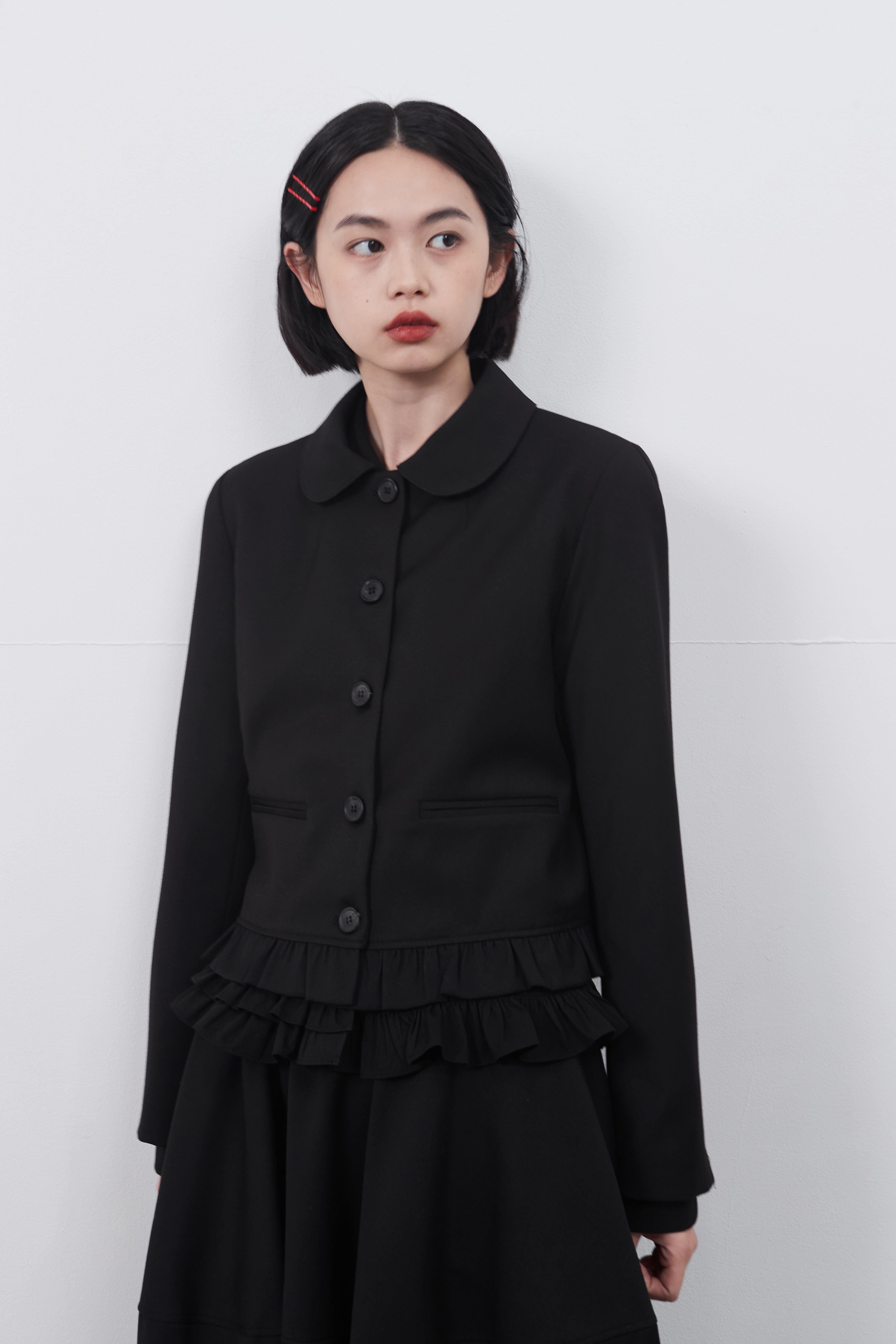 ROUND FRILL JACKET_BLACK