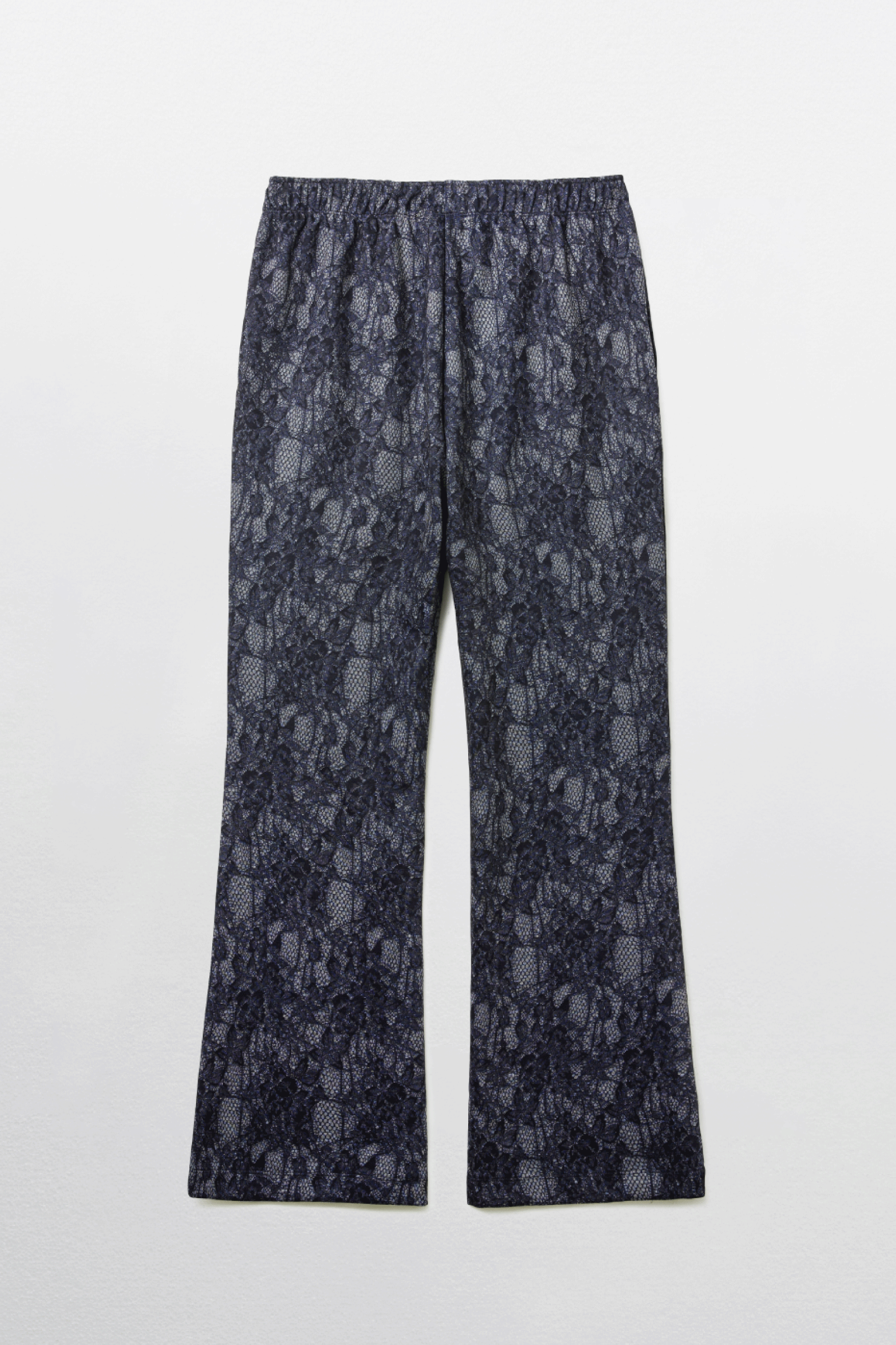 PANTALON BOOTCUT IMPRIMÉ EN DENTELLE_BLEU MARINE