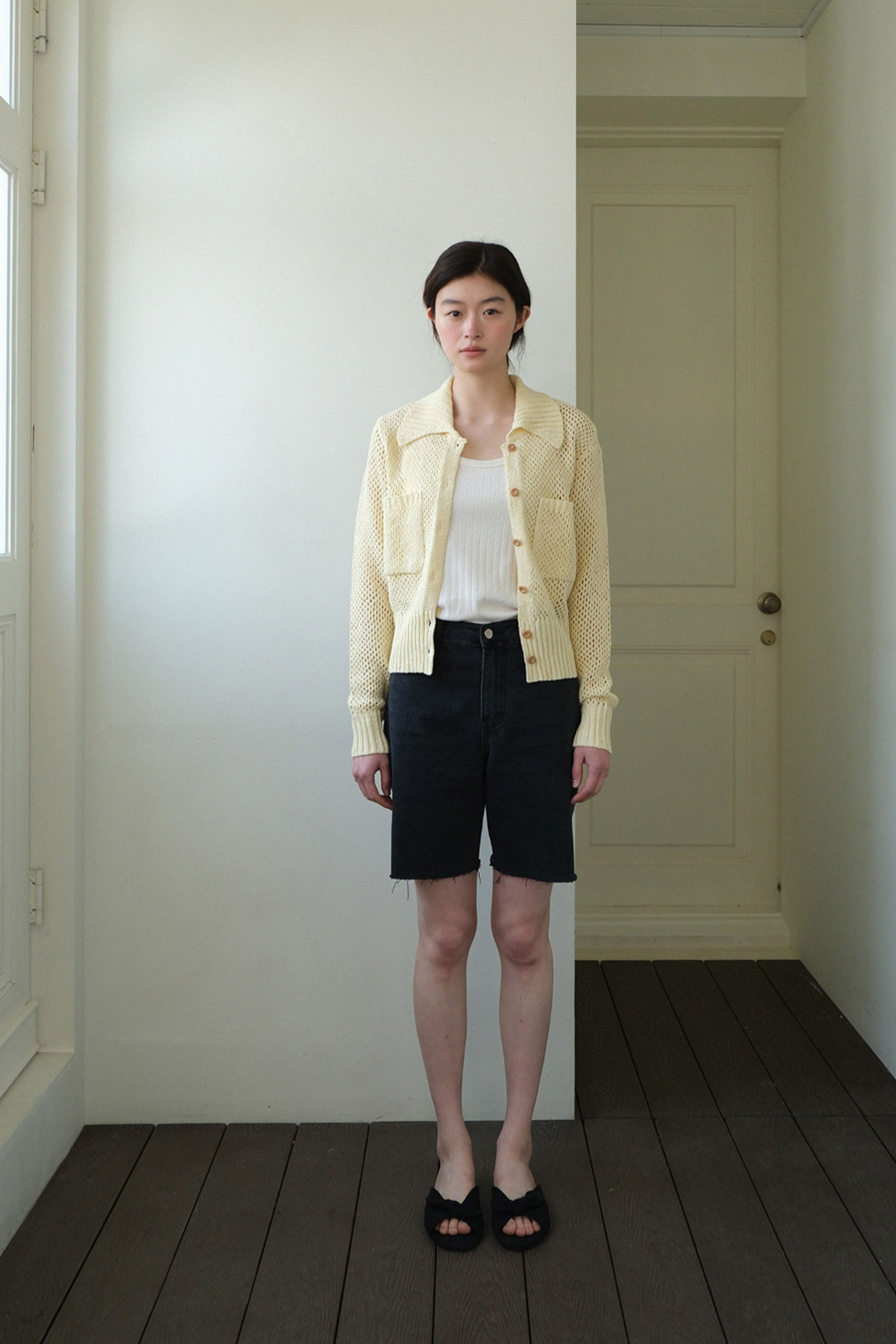 MOUI POCKET PUNCHING COLLAR CARDIGAN _JAUNE