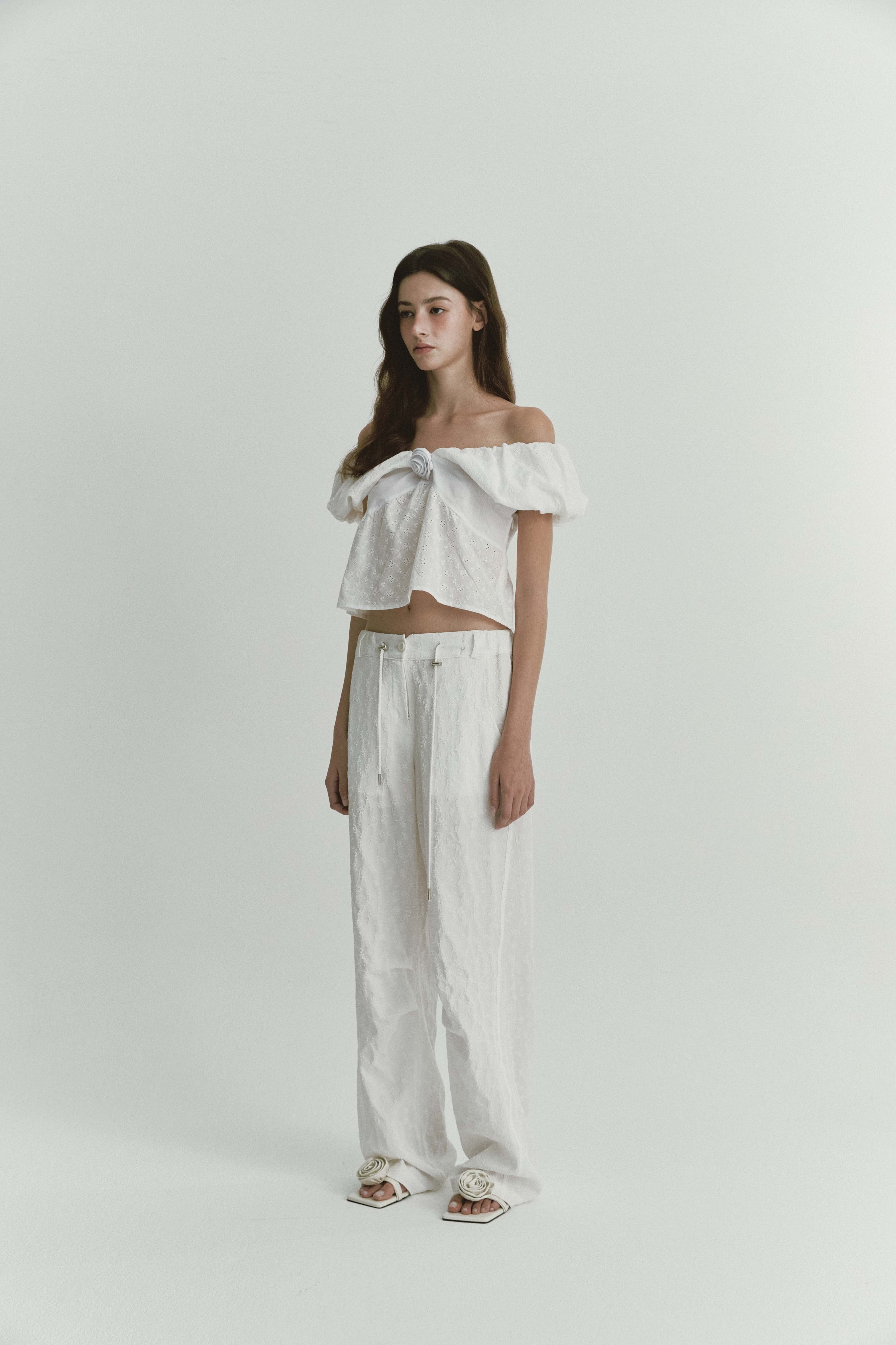 JACQUARD WIDE PANTS_BLANC