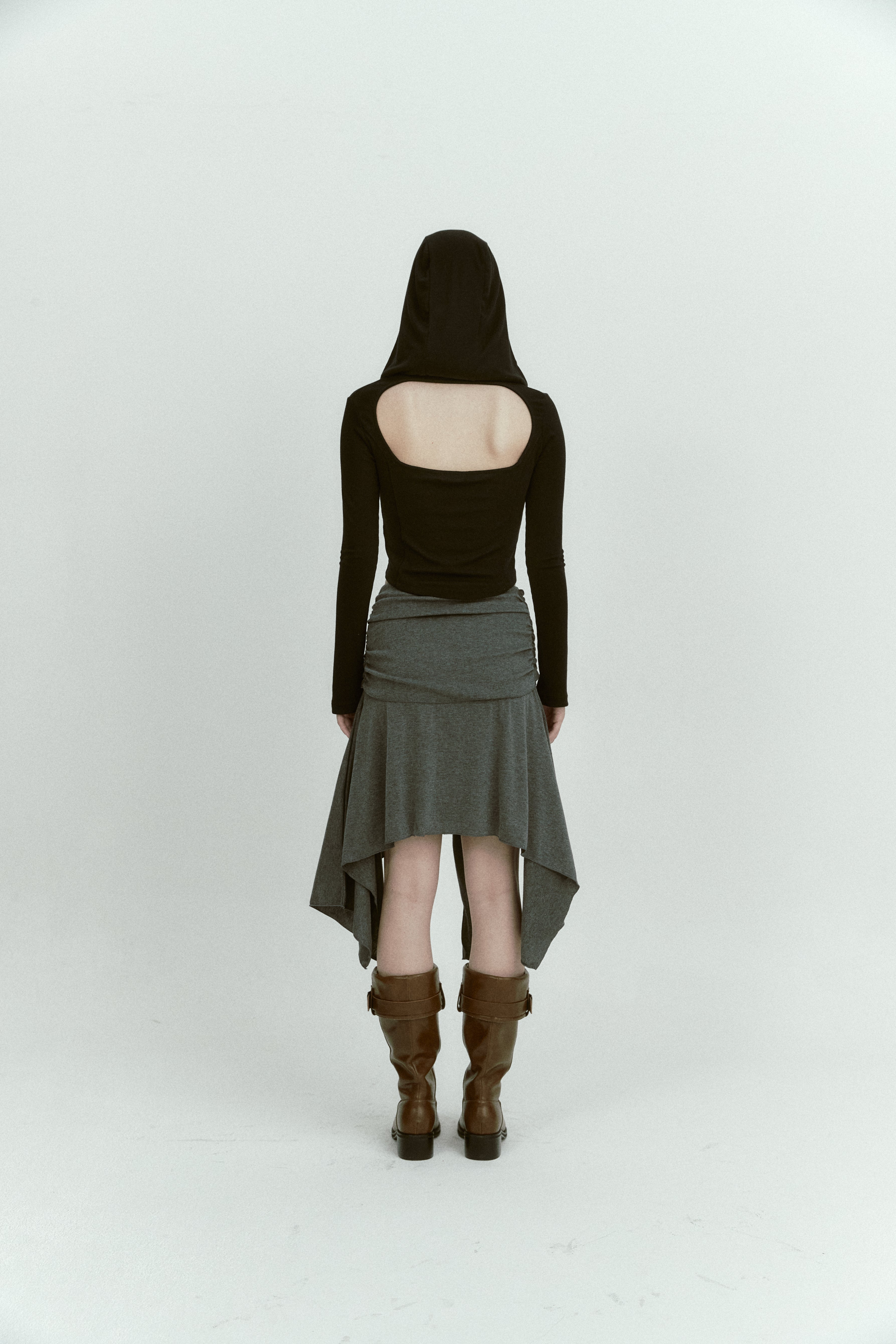 SHIRRING WRAP SKIRT_CHARBON