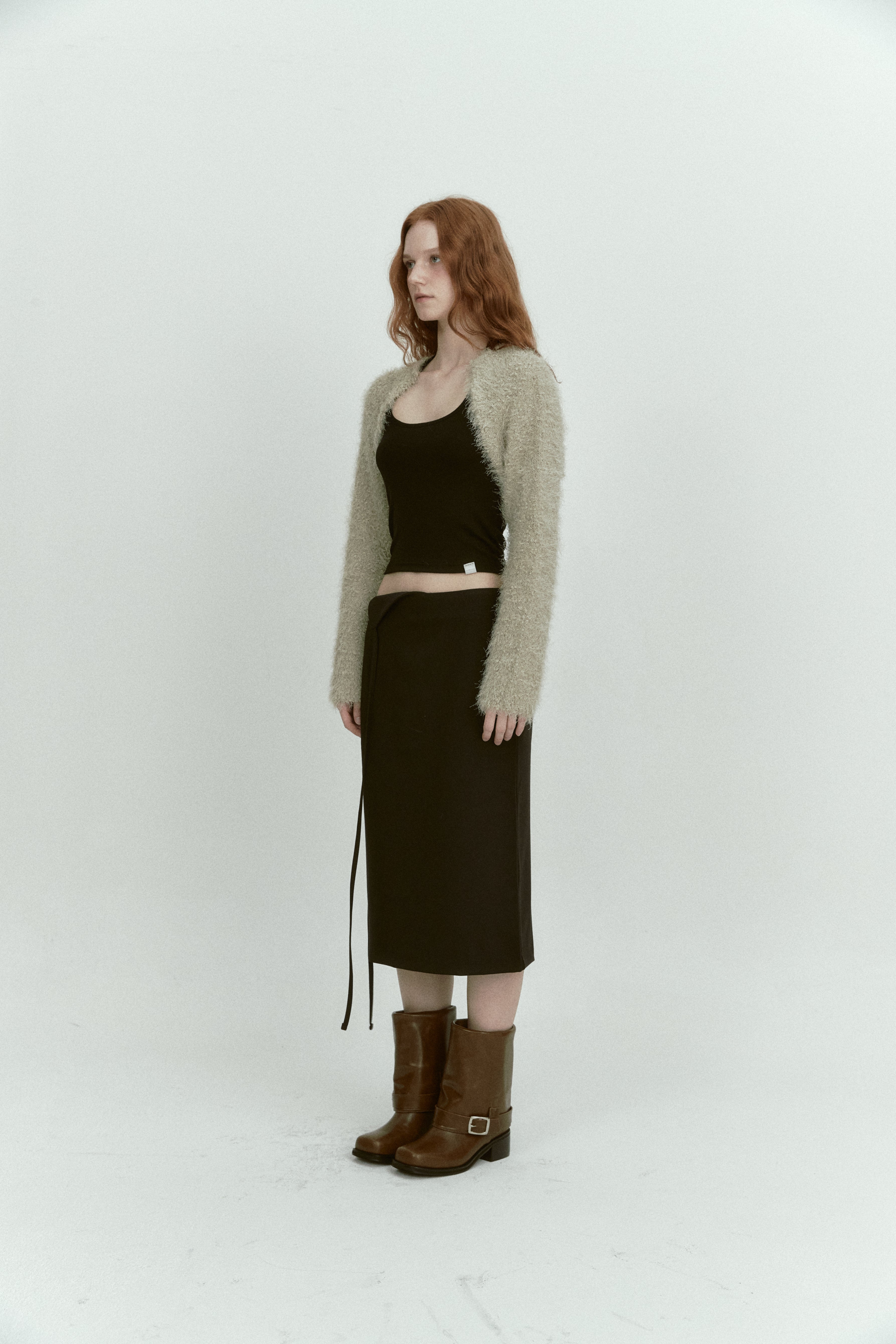 FLUFFY BOUCLE CARDIGAN _KHAKI BEIGE