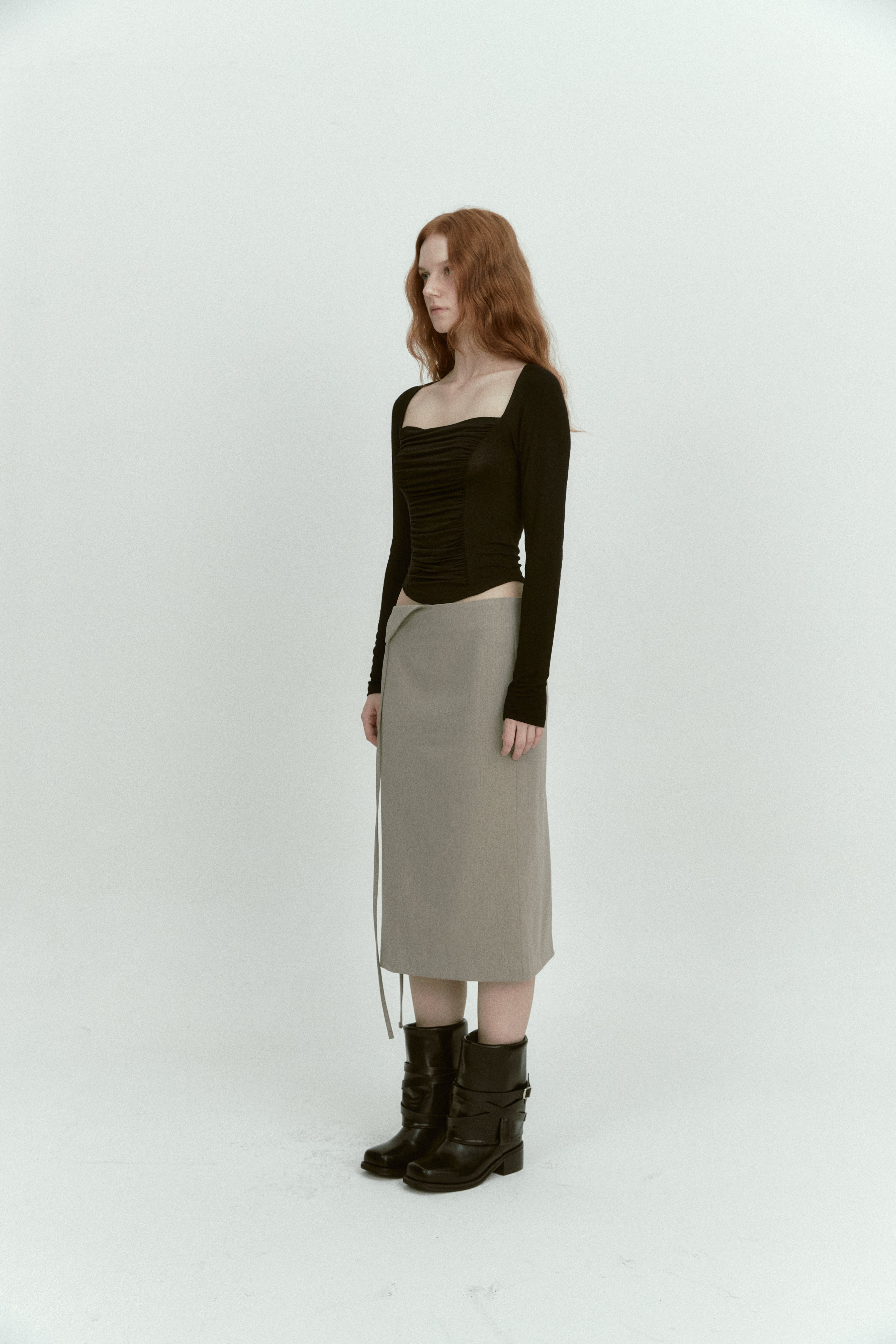 UNBALANCE FLIP SKIRT_GRIS KAKI