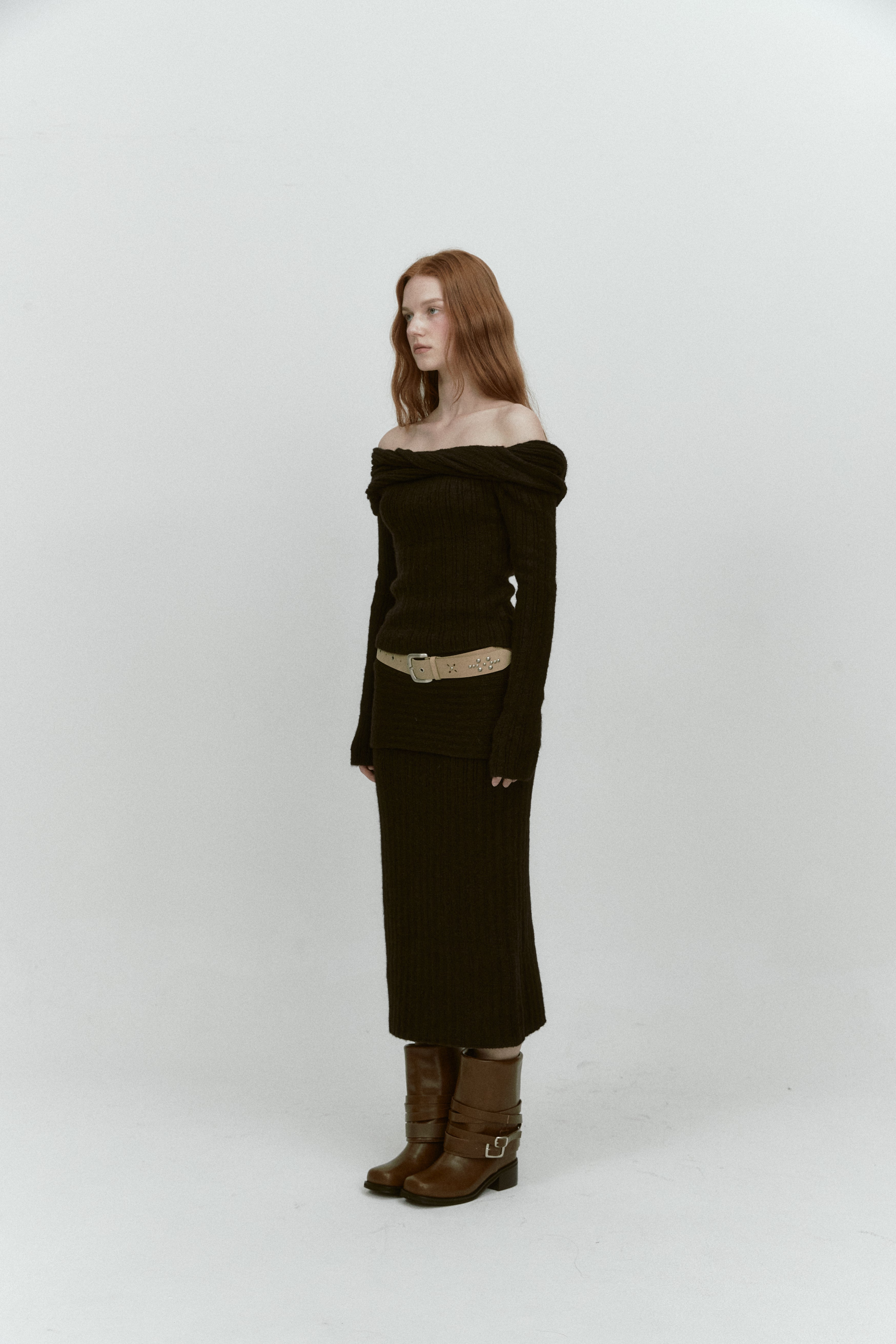 REVERSE FOLD KNIT SKIRT_BLACK