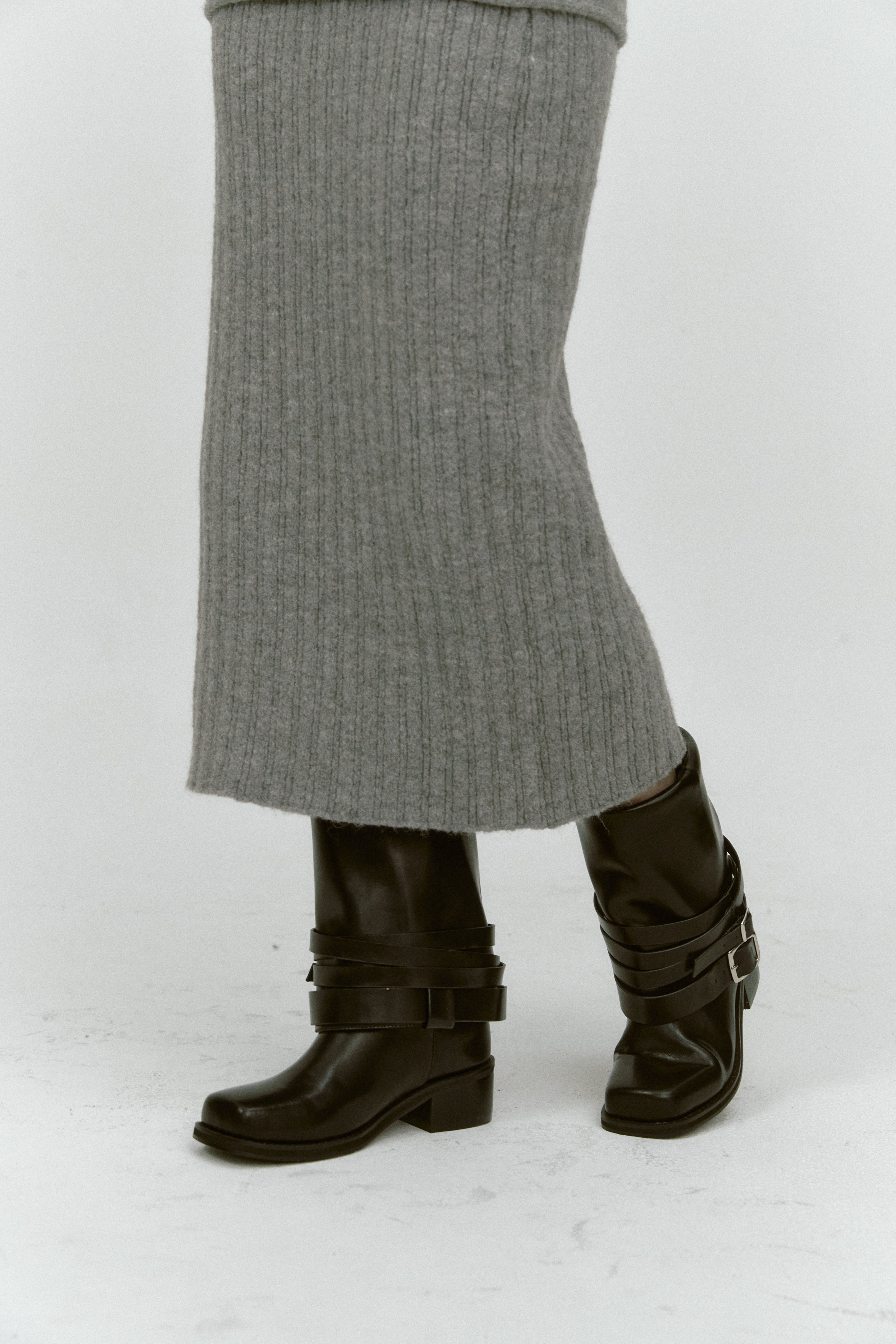 REVERSE FOLD KNIT SKIRT_GRIS