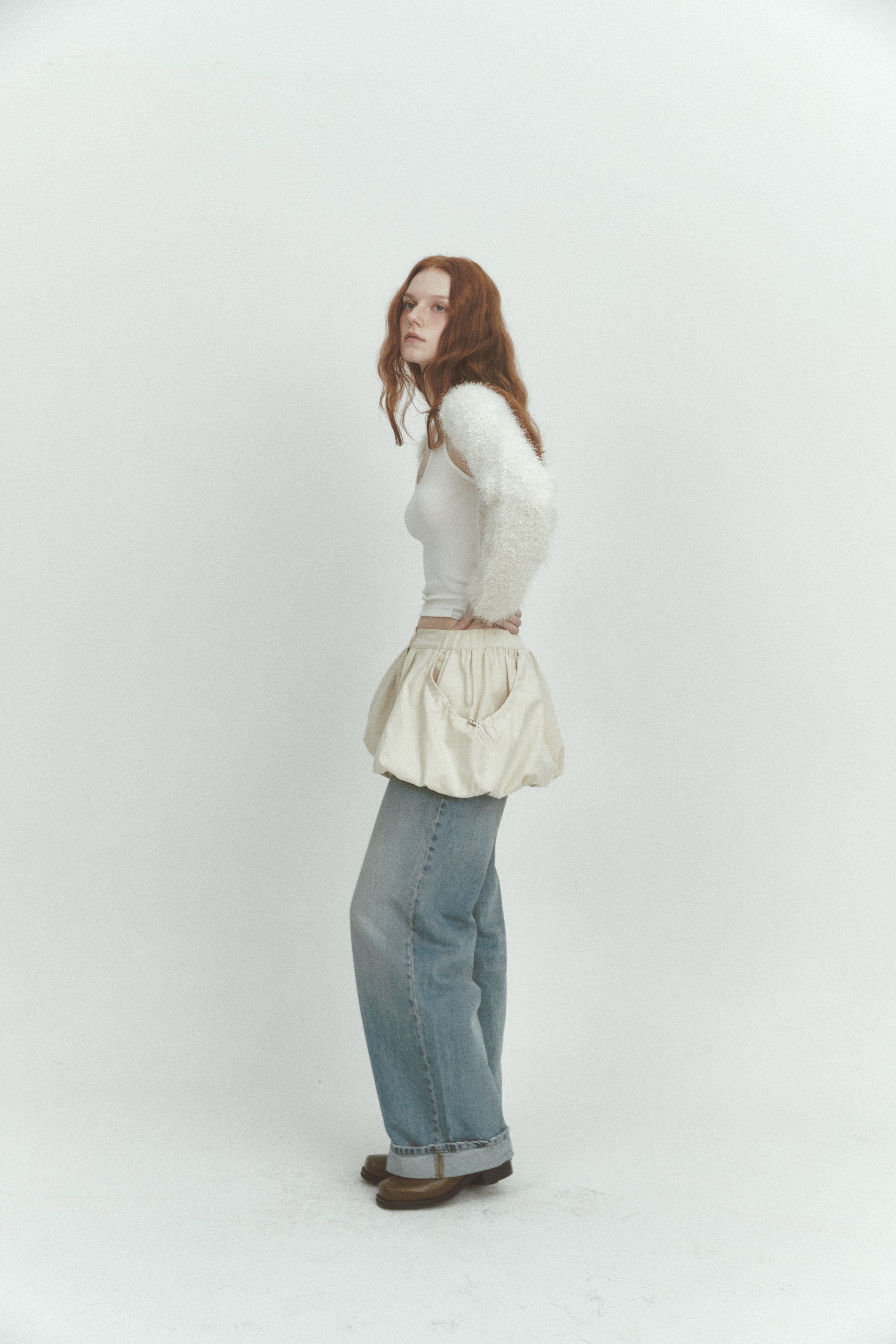 LAYERED POCKET BALLOON SKIRT_CREAM