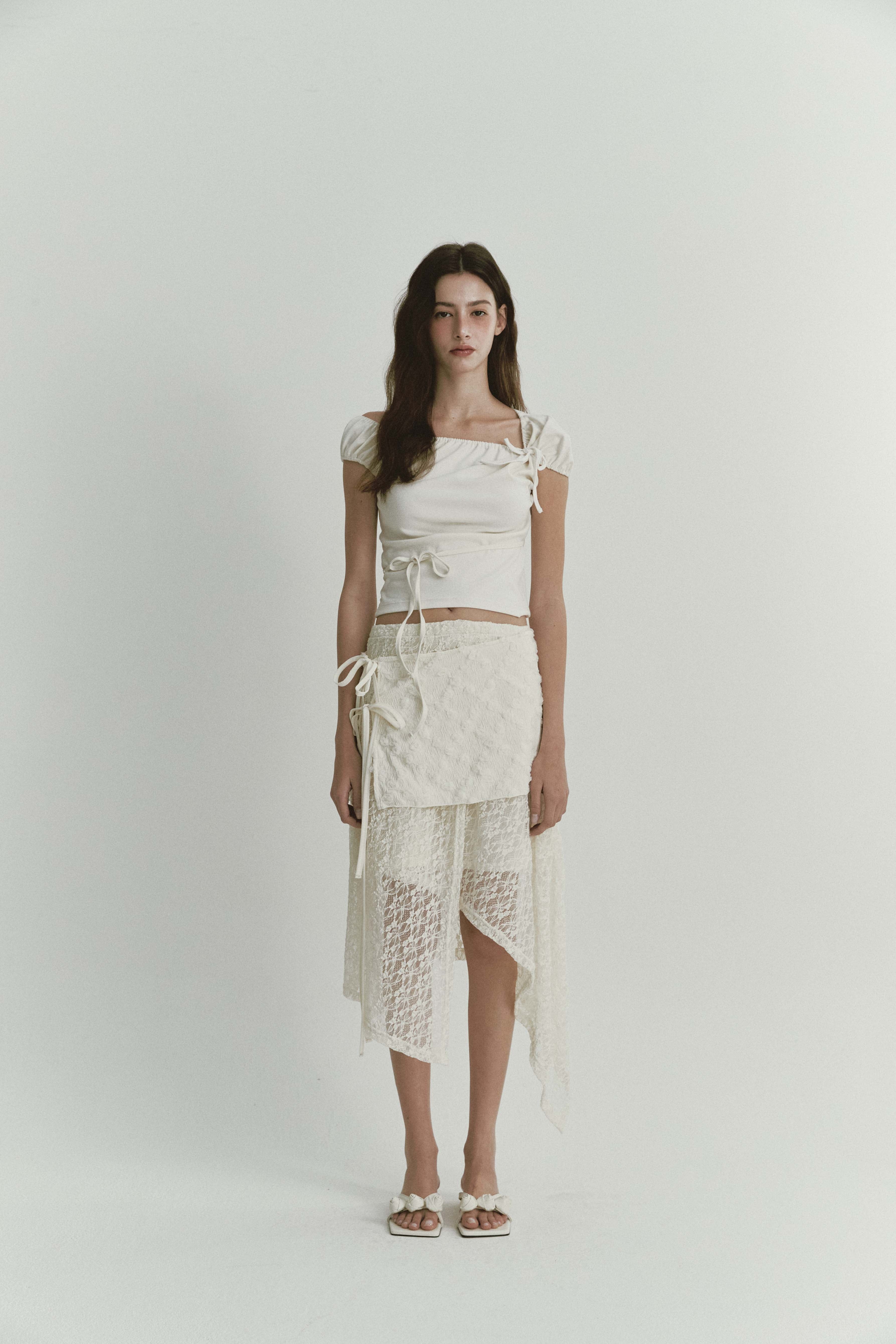 LACE LAYERED SKIRT SET_IVORY