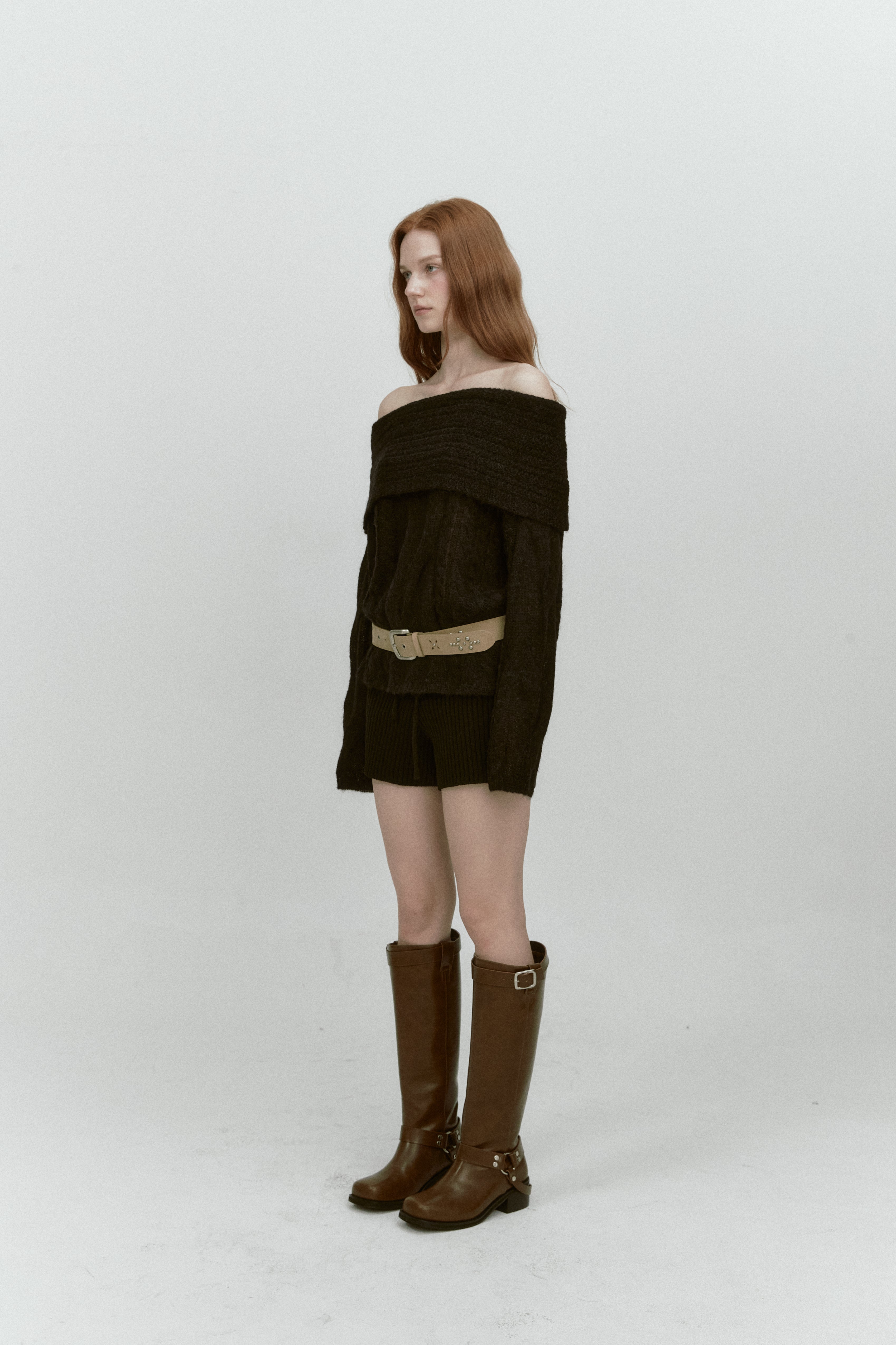 ALPACA TWIST OFF SHOULDER KNIT_BLACK