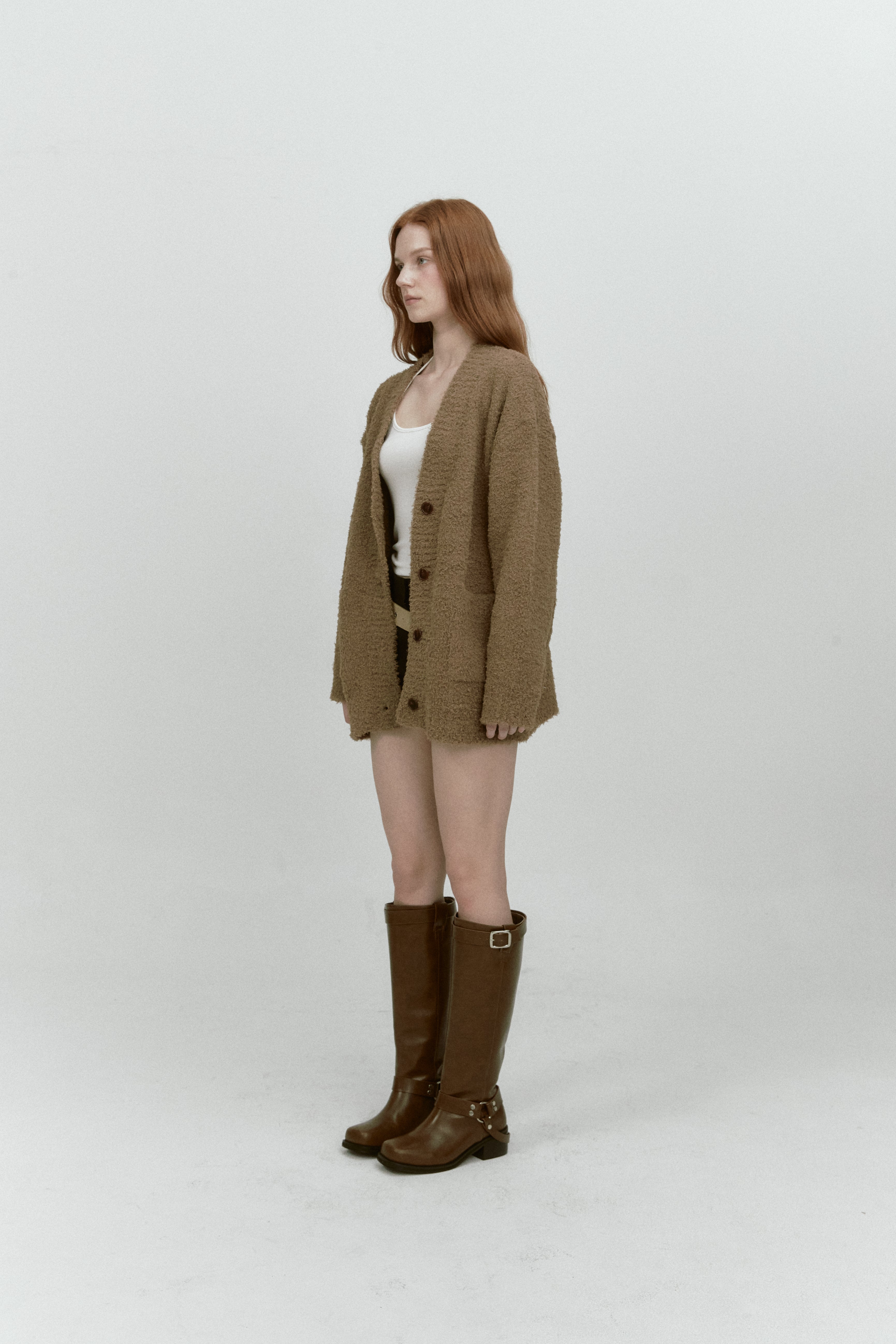 WHIRLY FUR KNIT CARDIGAN_MARRON