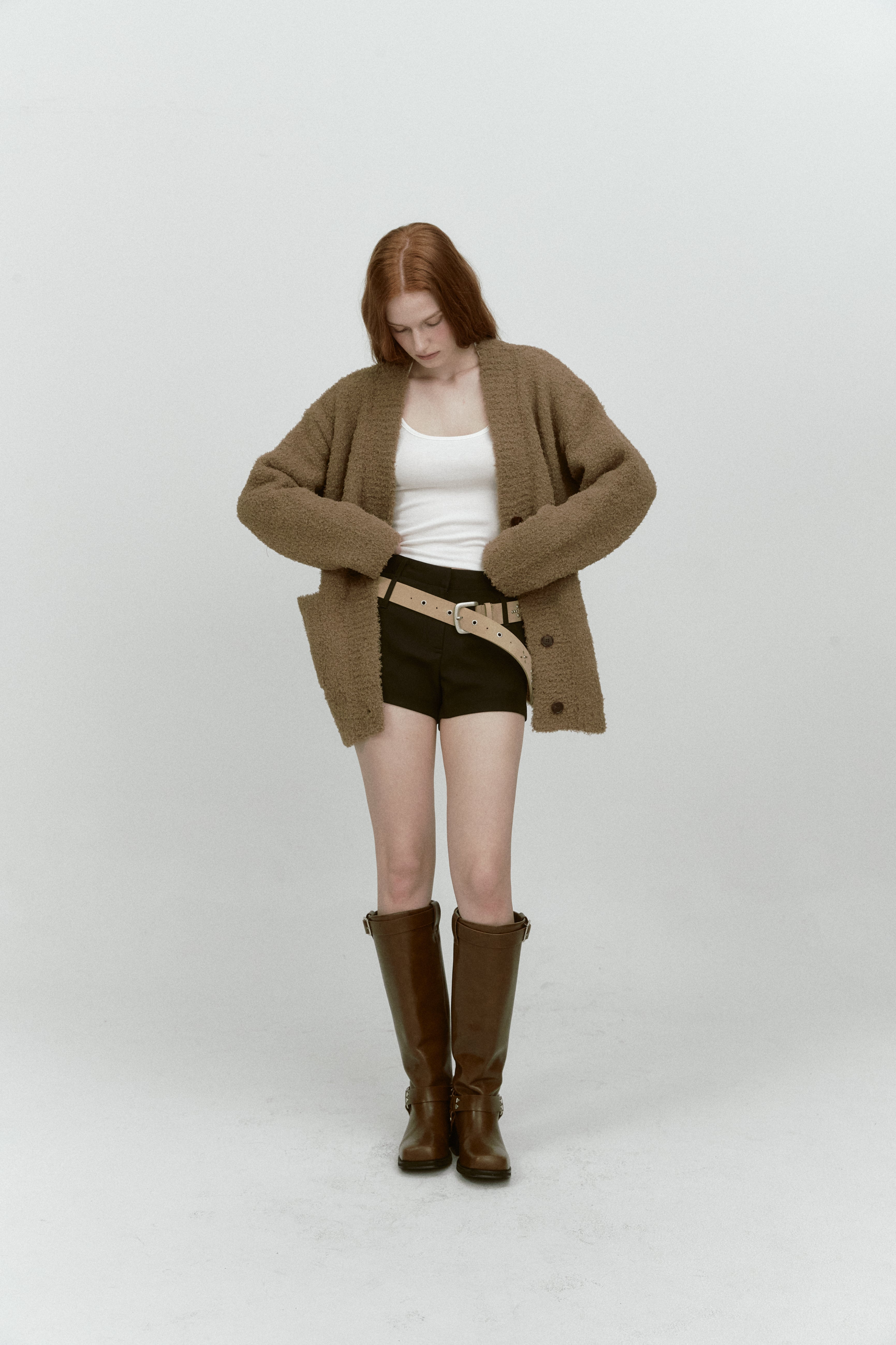 WHIRLY FUR KNIT CARDIGAN_MARRON