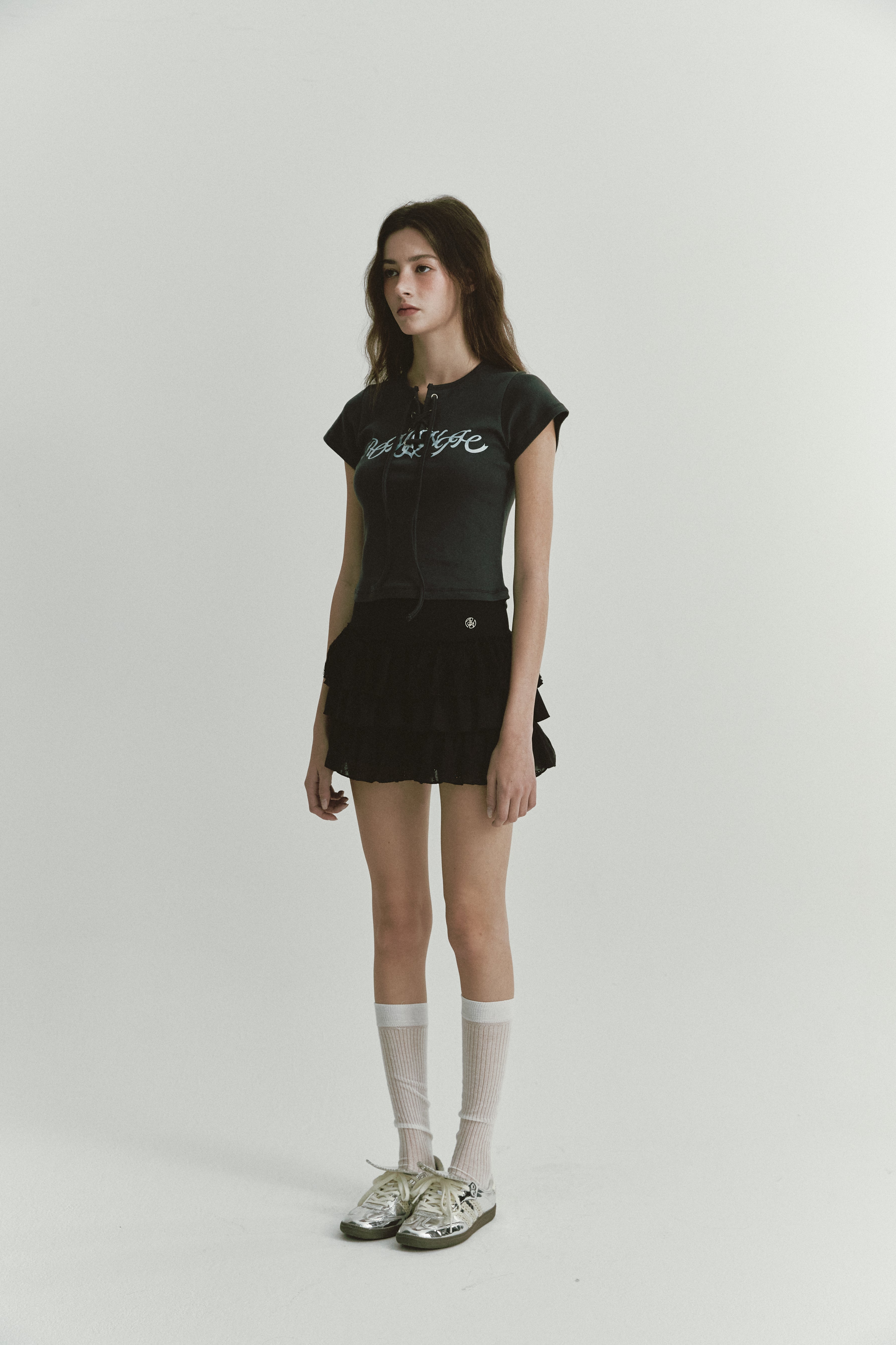 GLITTER LACE UP T_CHARCOAL