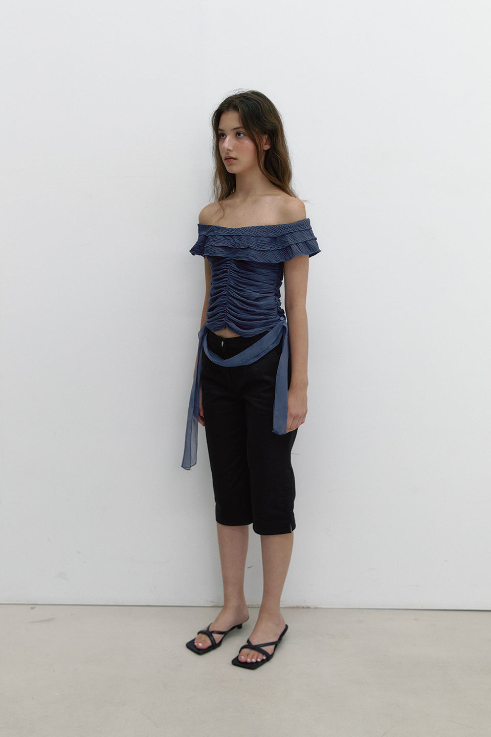 WAVE JACQUARD FRILL T_NAVY