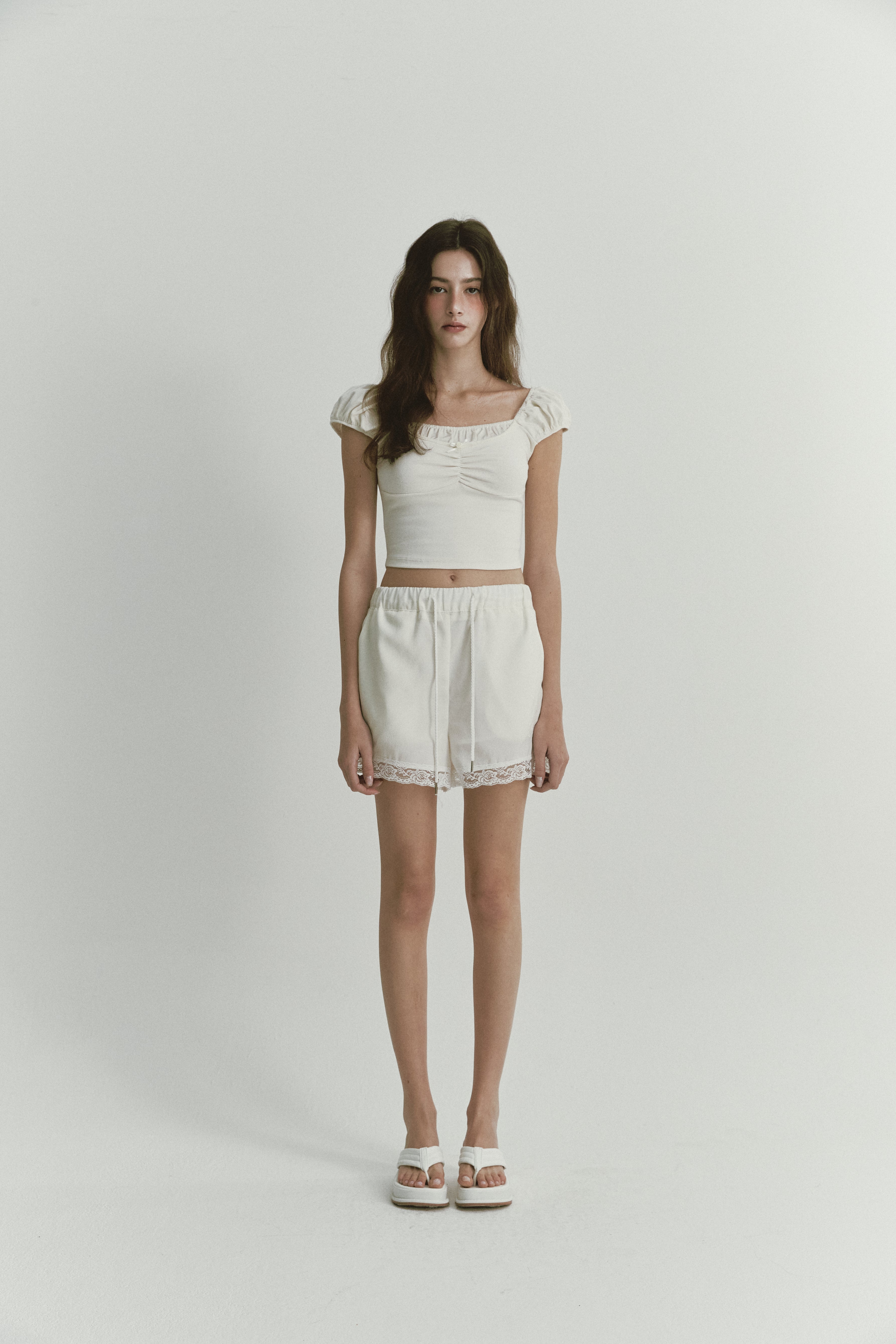 LACE TRACK SHORTS_IVORY