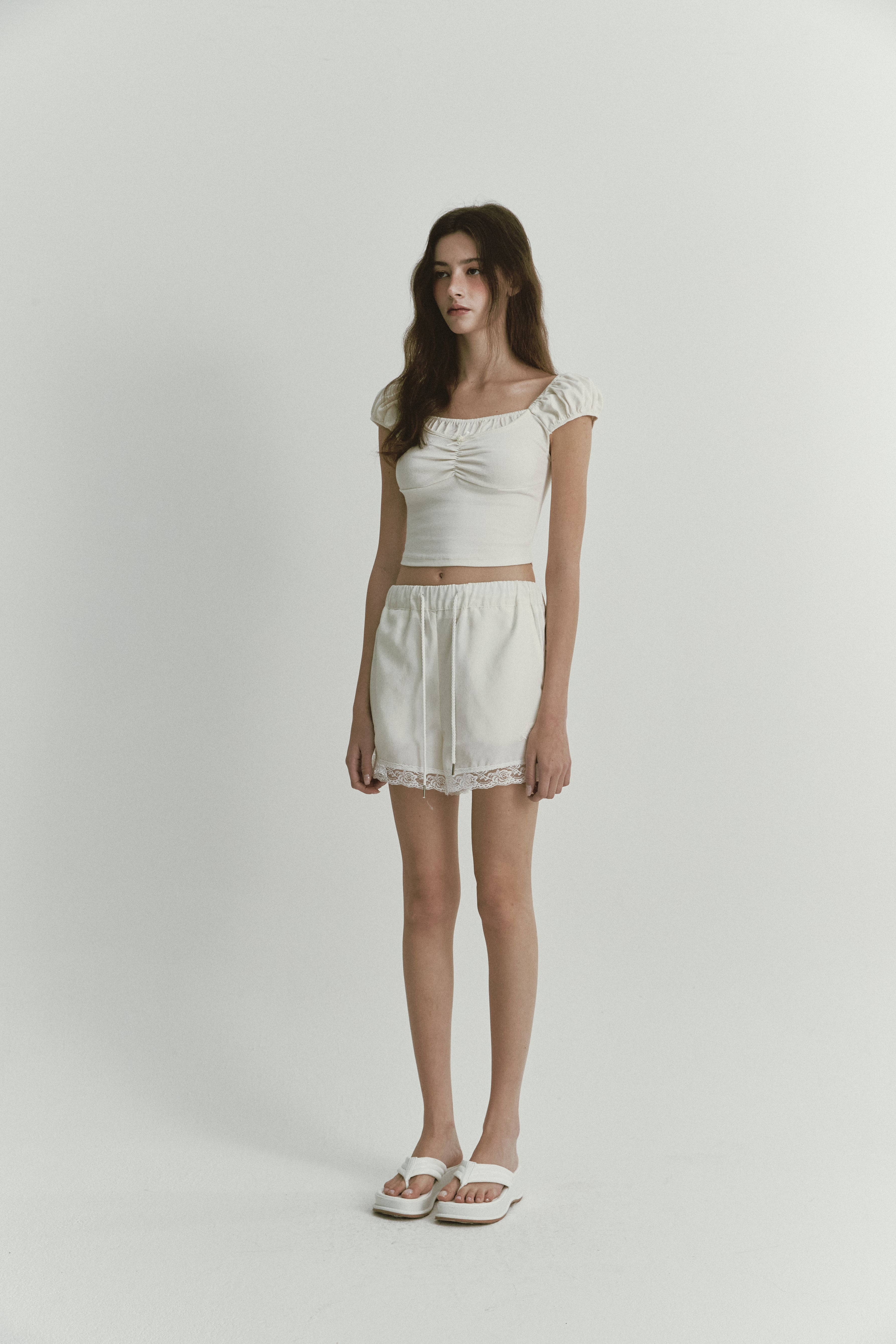 LACE TRACK SHORTS_IVORY