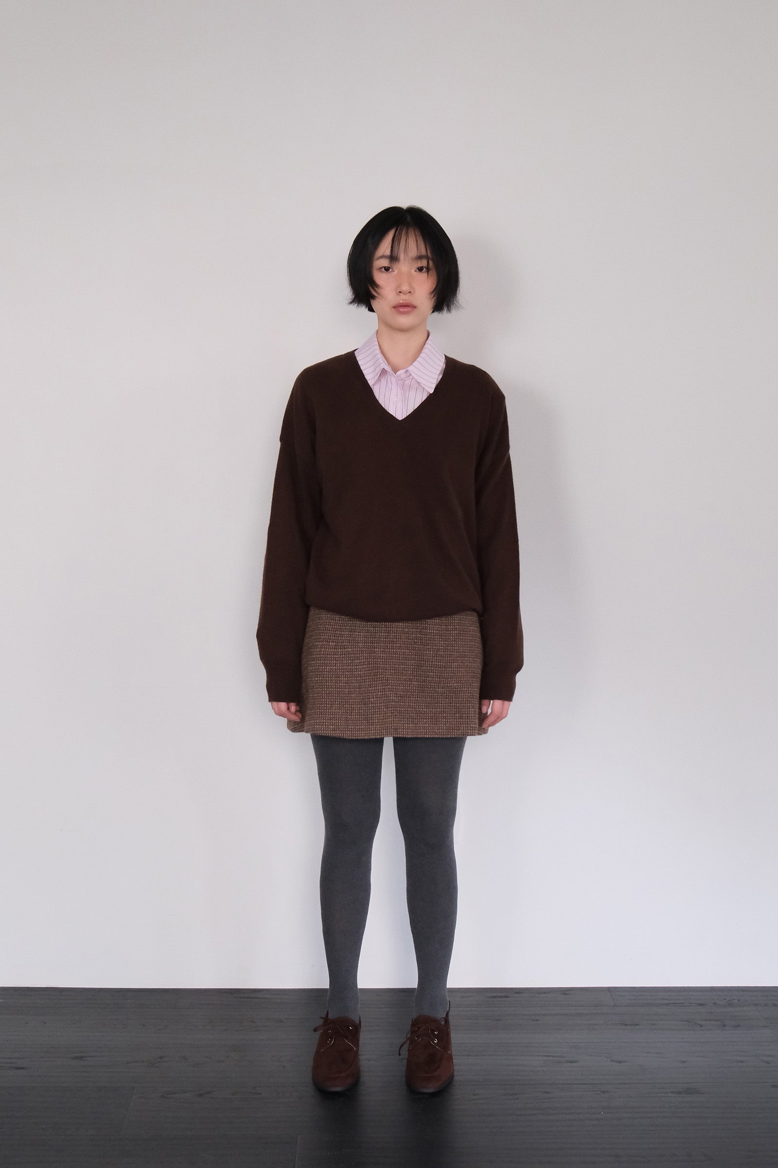 MOUI WOOL CHECK MINI SKIRT_BROWN