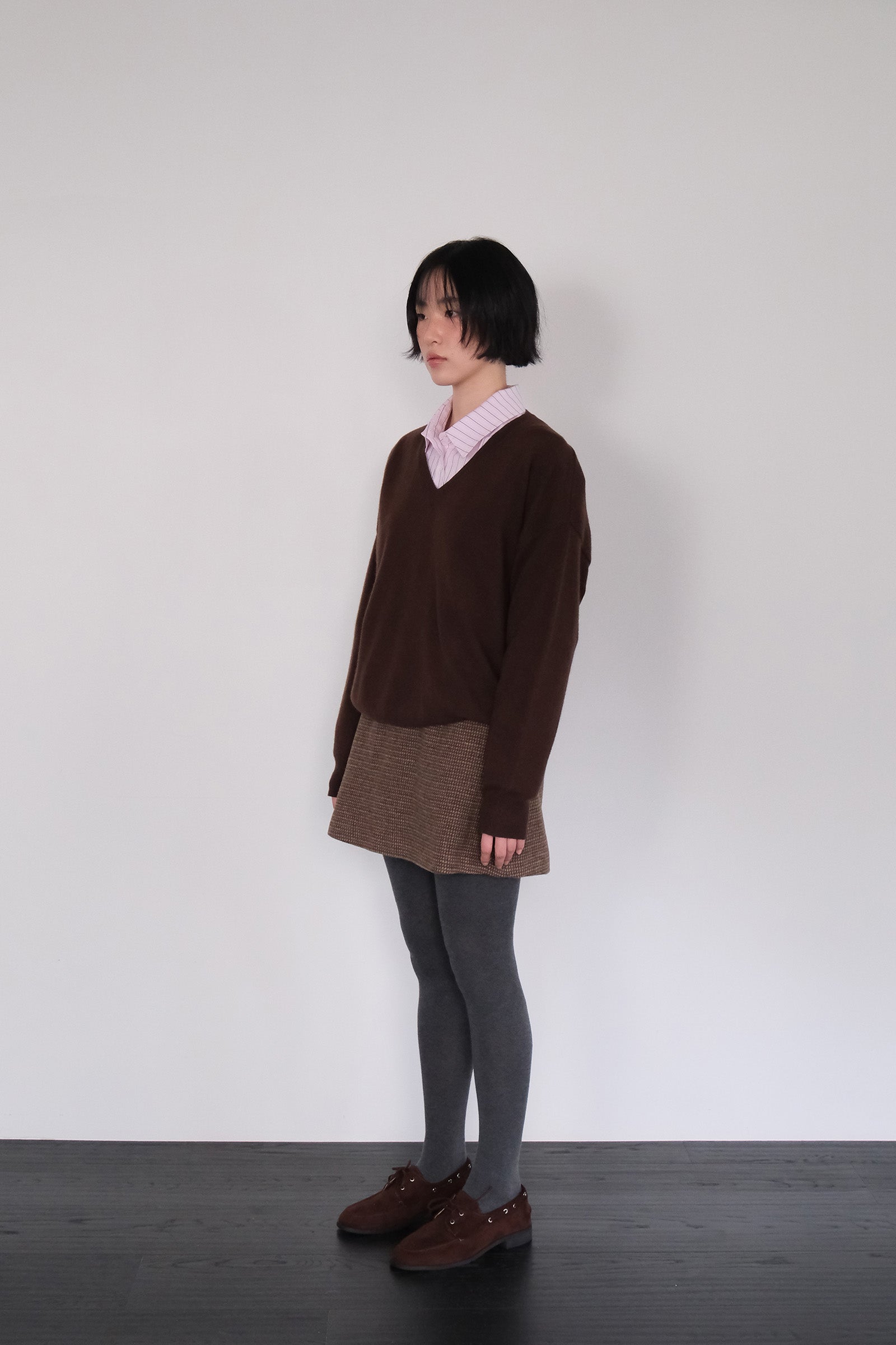 MOUI WOOL CHECK MINI SKIRT_BROWN