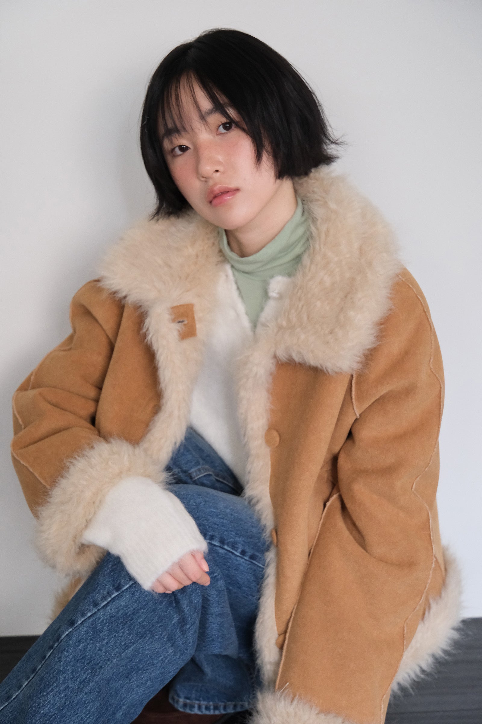 MOUI VESTE MUSTANG RÉVERSIBLE EN PEAU LAINÉE_BEIGE