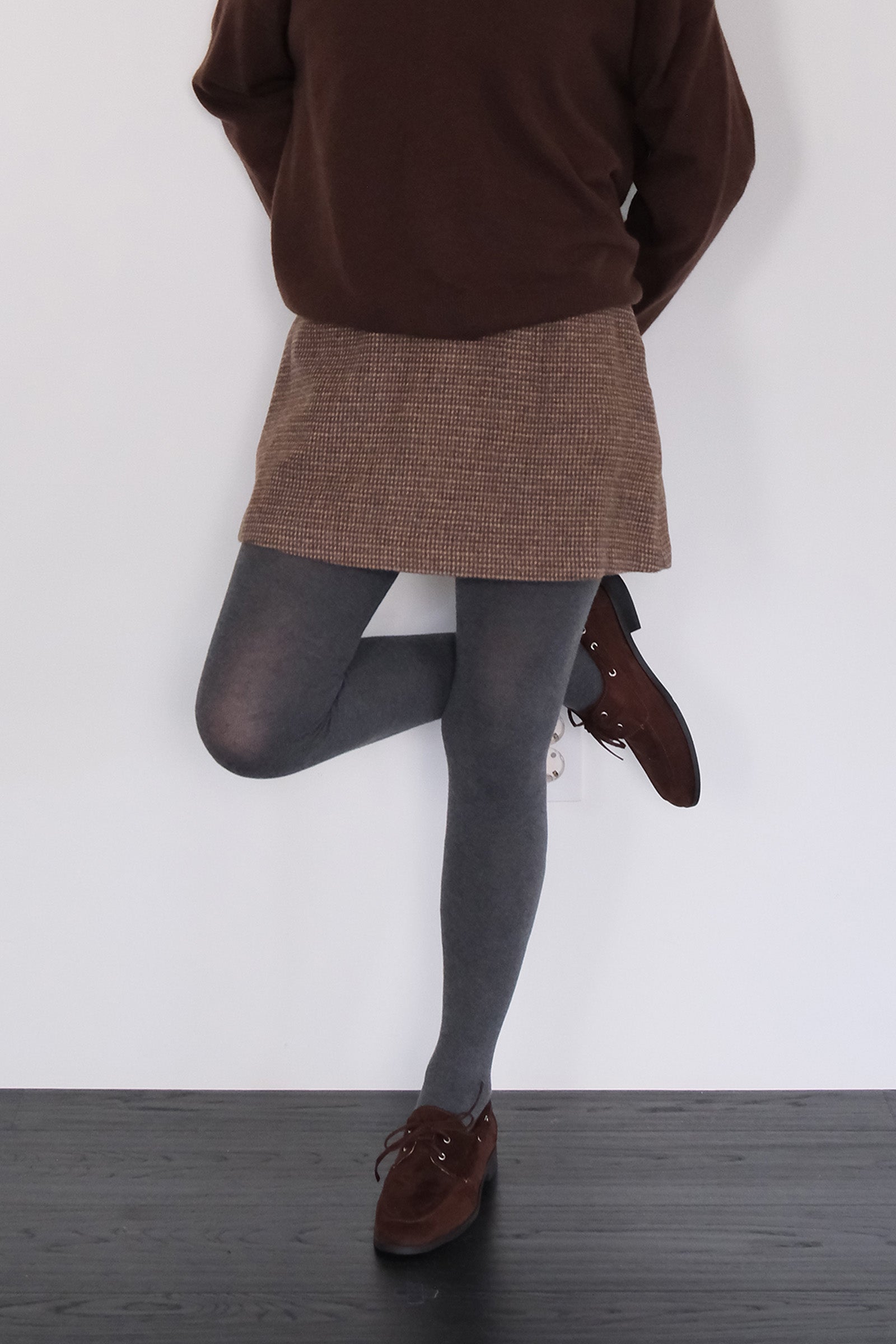 MOUI WOOL CHECK MINI SKIRT_BROWN