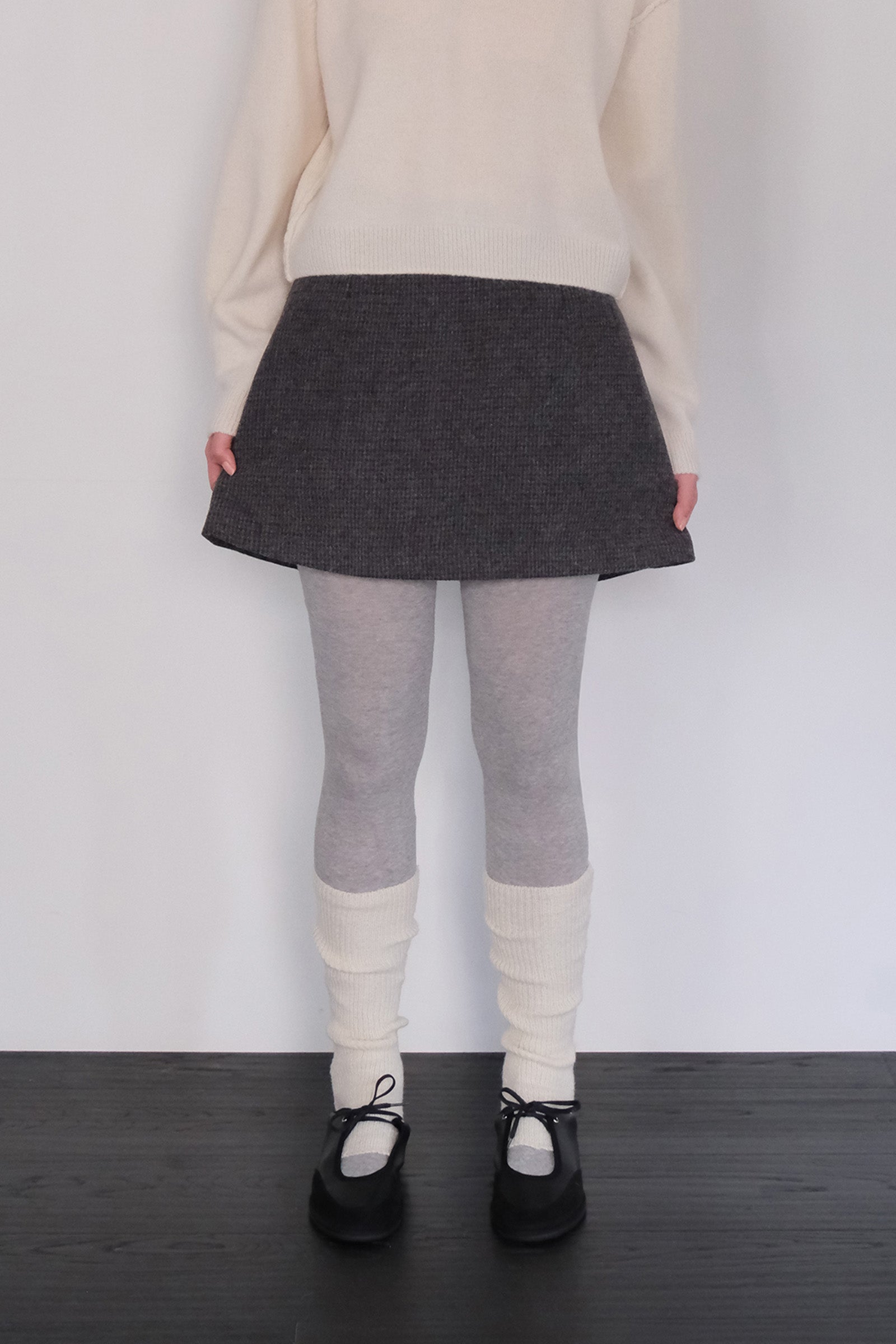 MOUI MINI JUPE À CARREAUX EN LAINE_GRIS FONCÉ