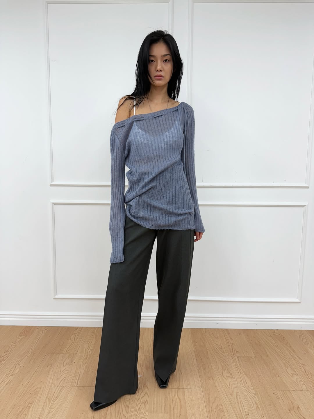 KNITTED SCARF TIED SET UP_SKY BLUE