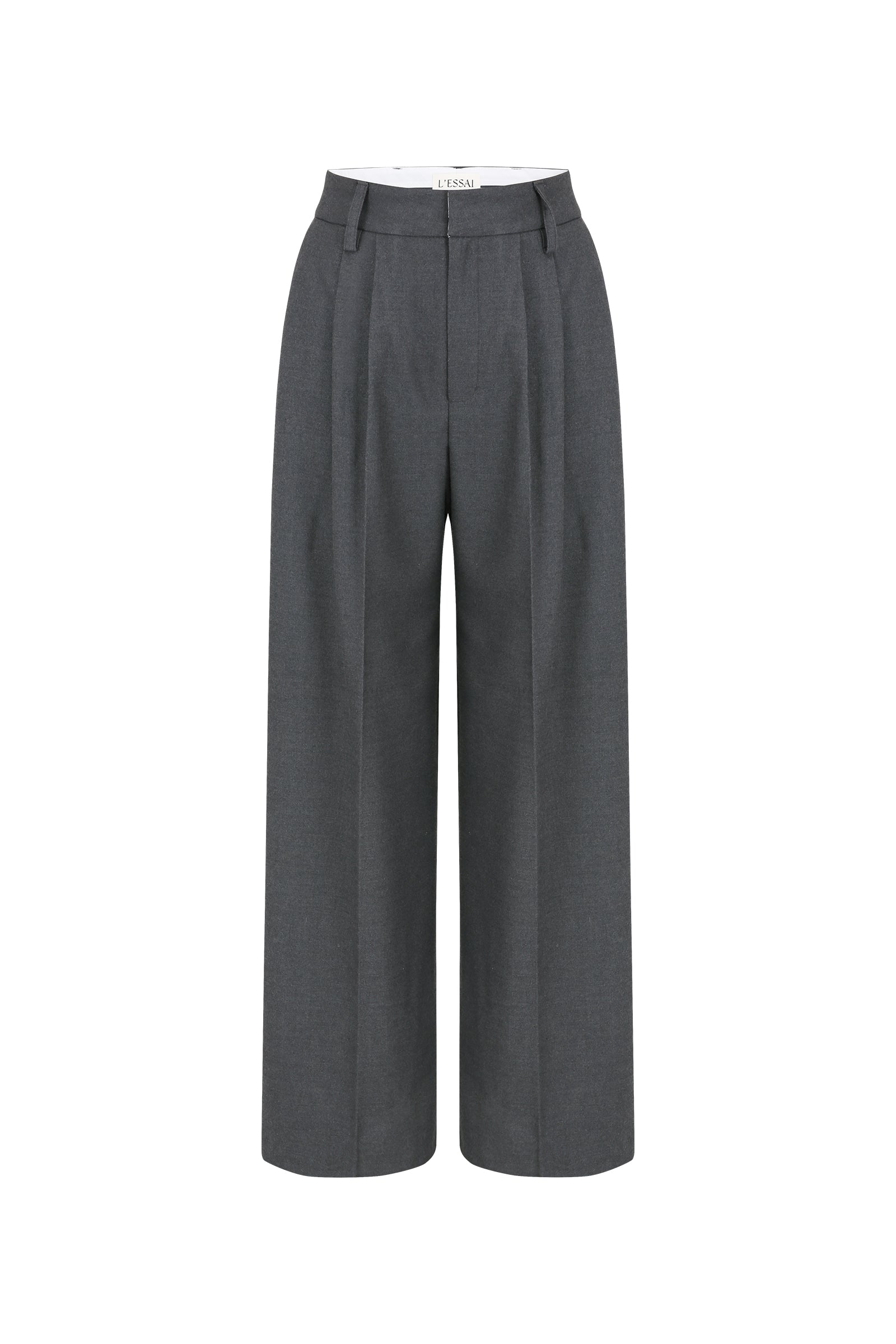 PANTALON LARGE À PINCES EN LAINE MÉLANGÉE AVEC CEINTURE_GRIS