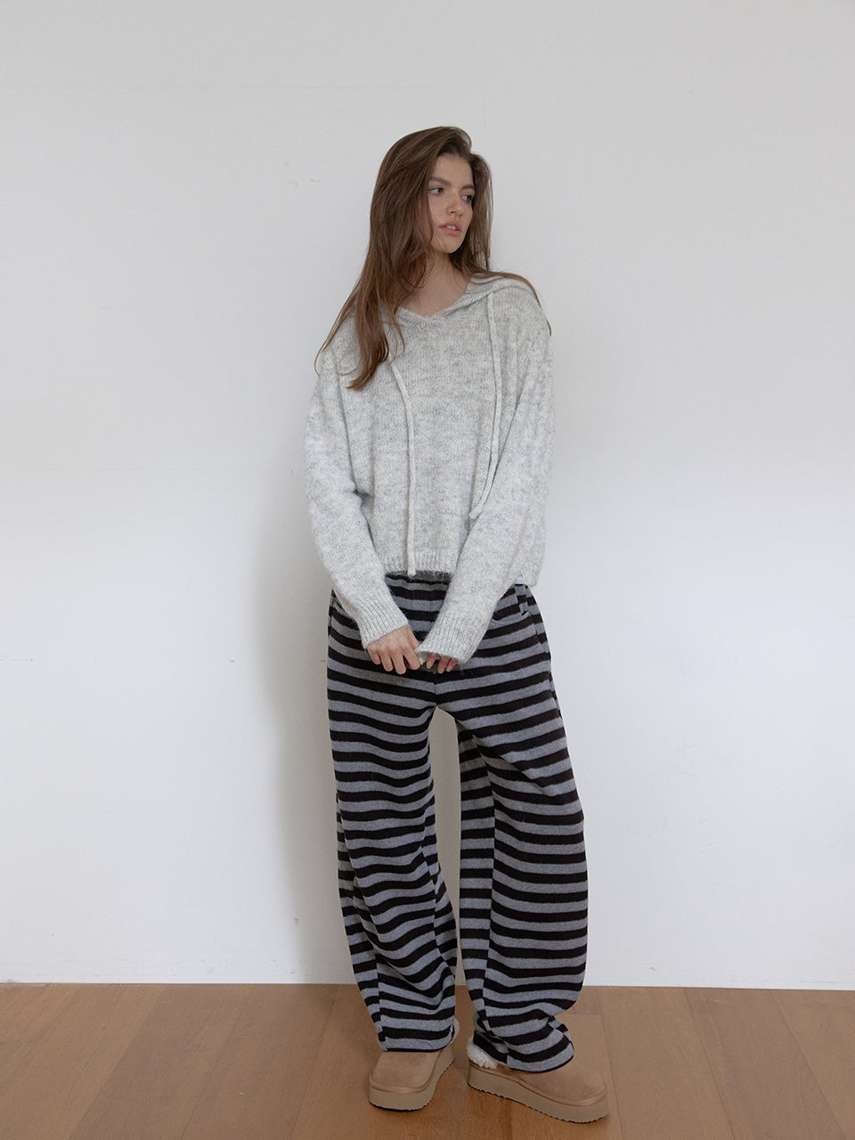 AS BASIC WOOl KNIT HOODY_MELANGE GREY