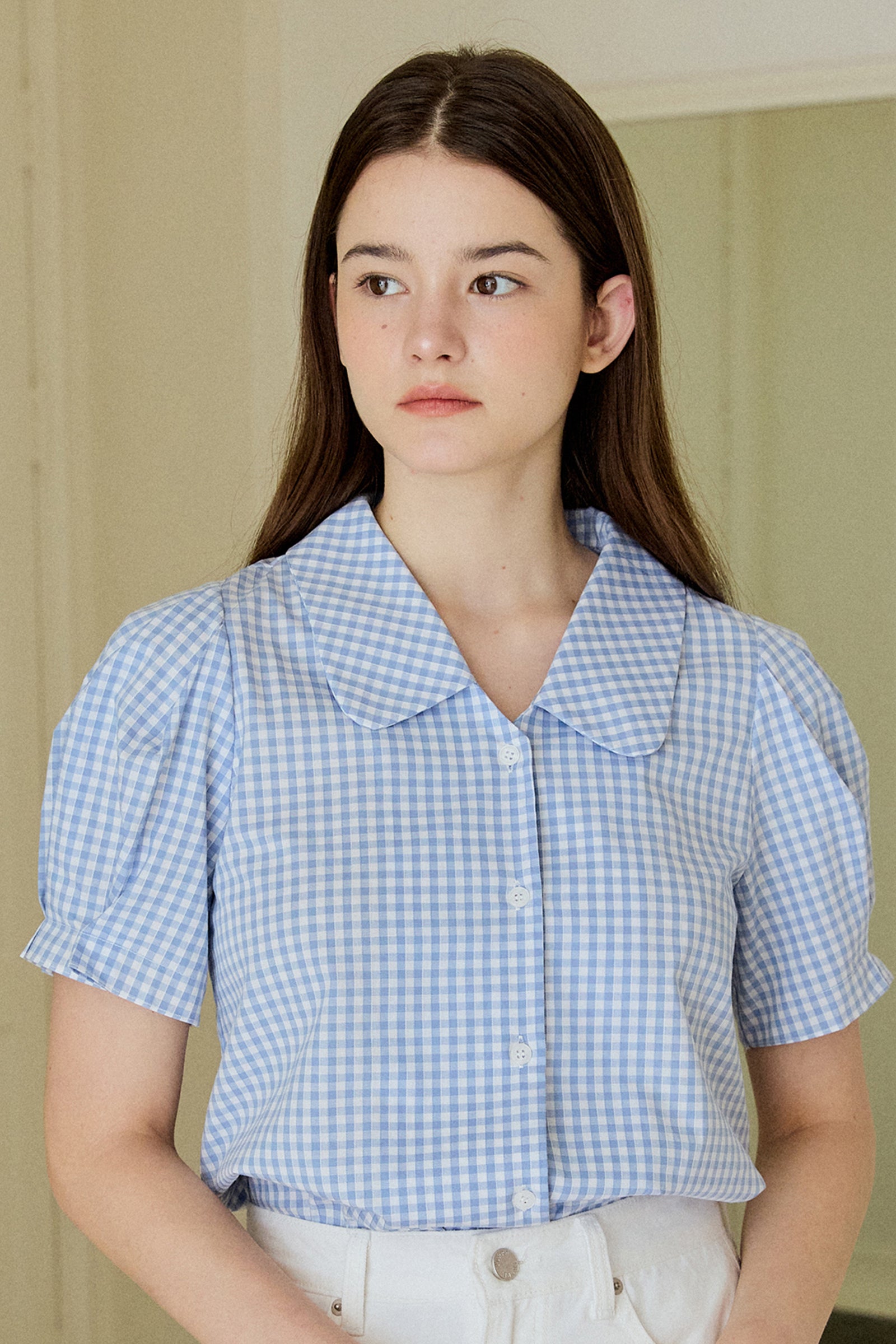 CHECK PUFF SHIRT_SKY BLUE