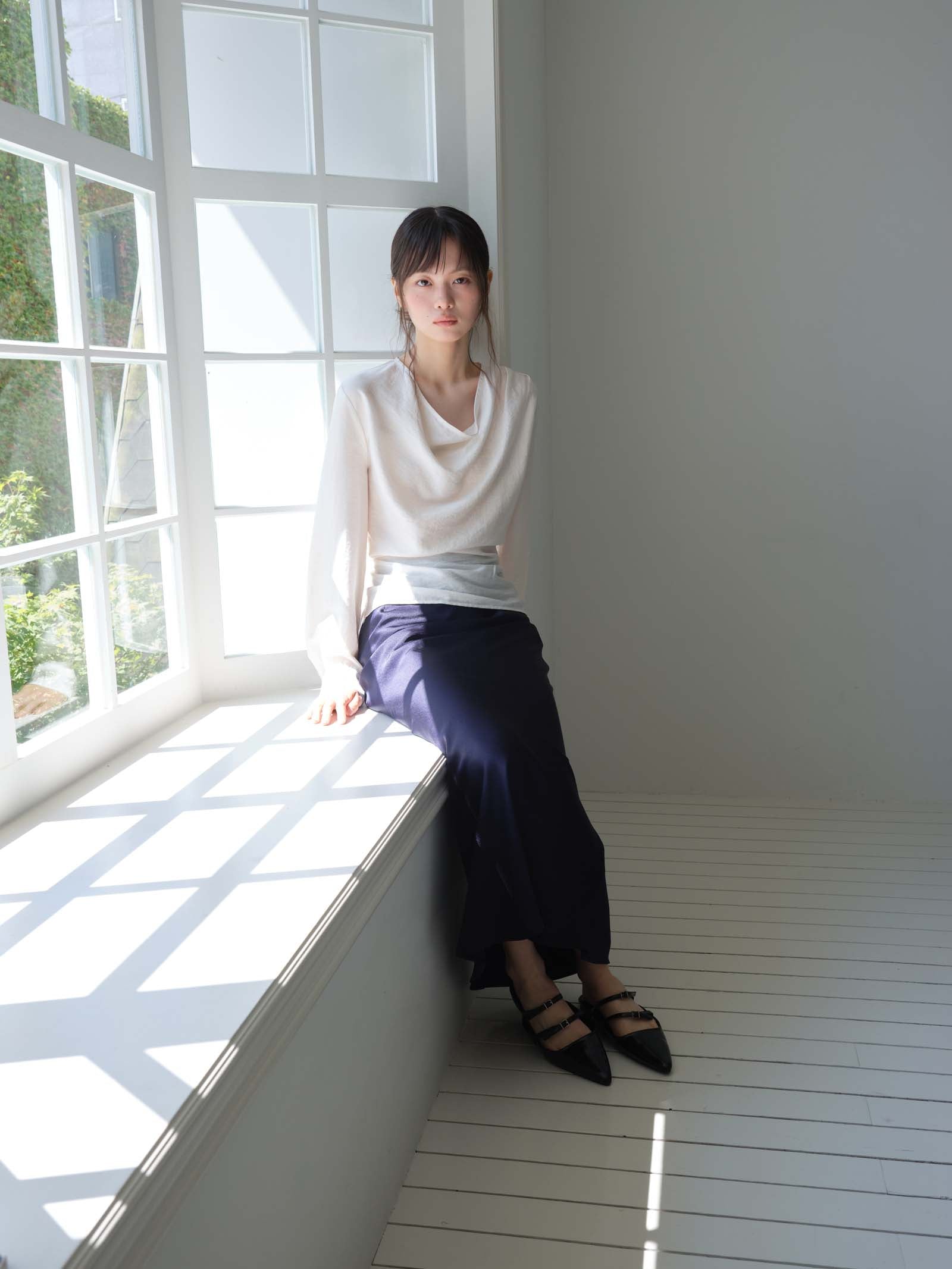 COWL TUCKED BLOUSE_IVORY