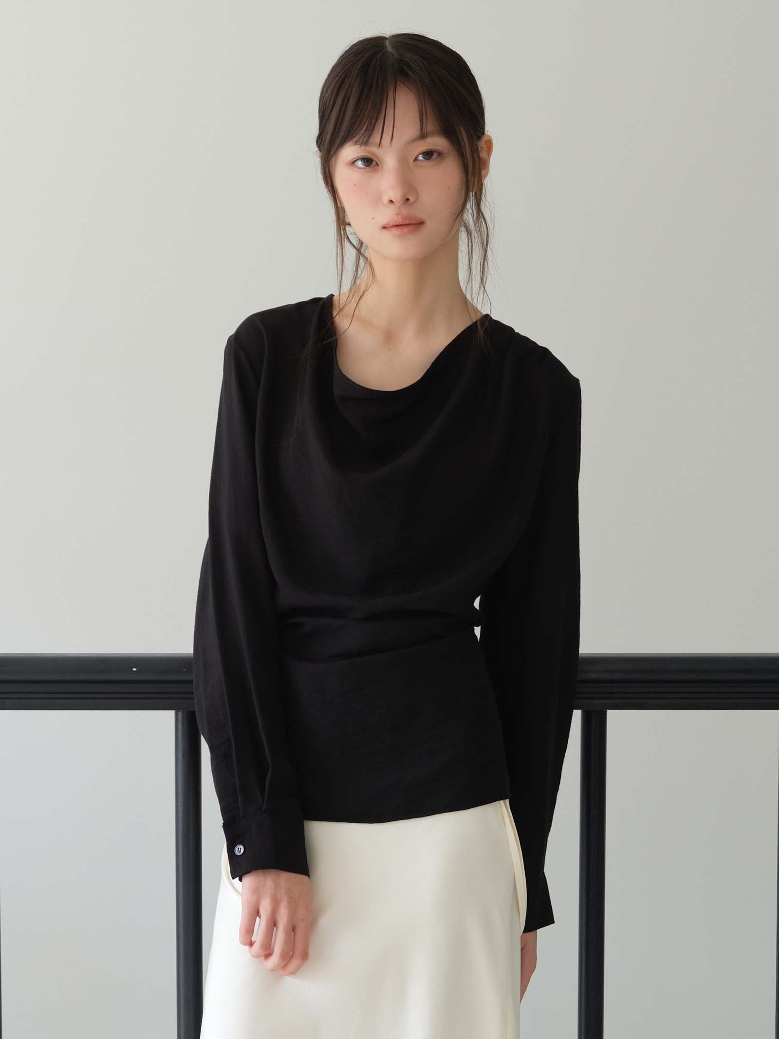 COWL TUCKED BLOUSE_BLACK