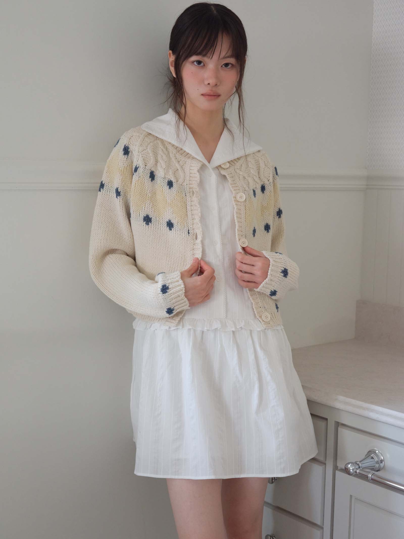 DIAMOND JACQUARD CARDIGAN_IVORY