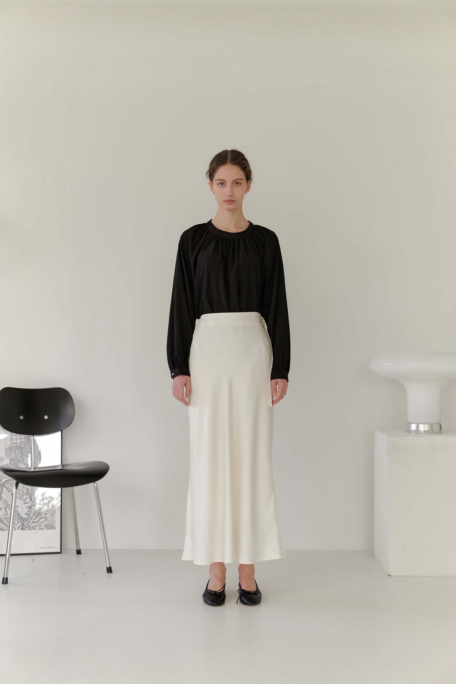 SATIN LONG SKIRT_CREME