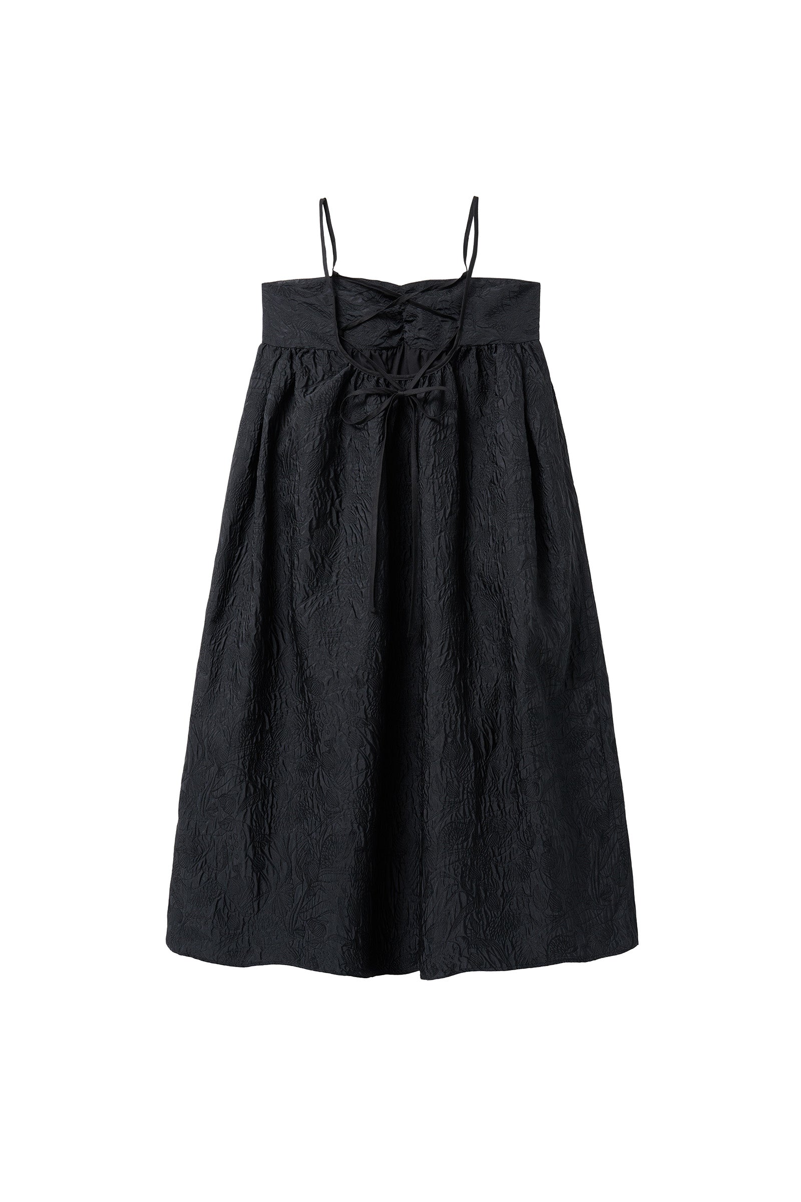 FLUFF SHIRRED JACQUARD DRESS_BLACK