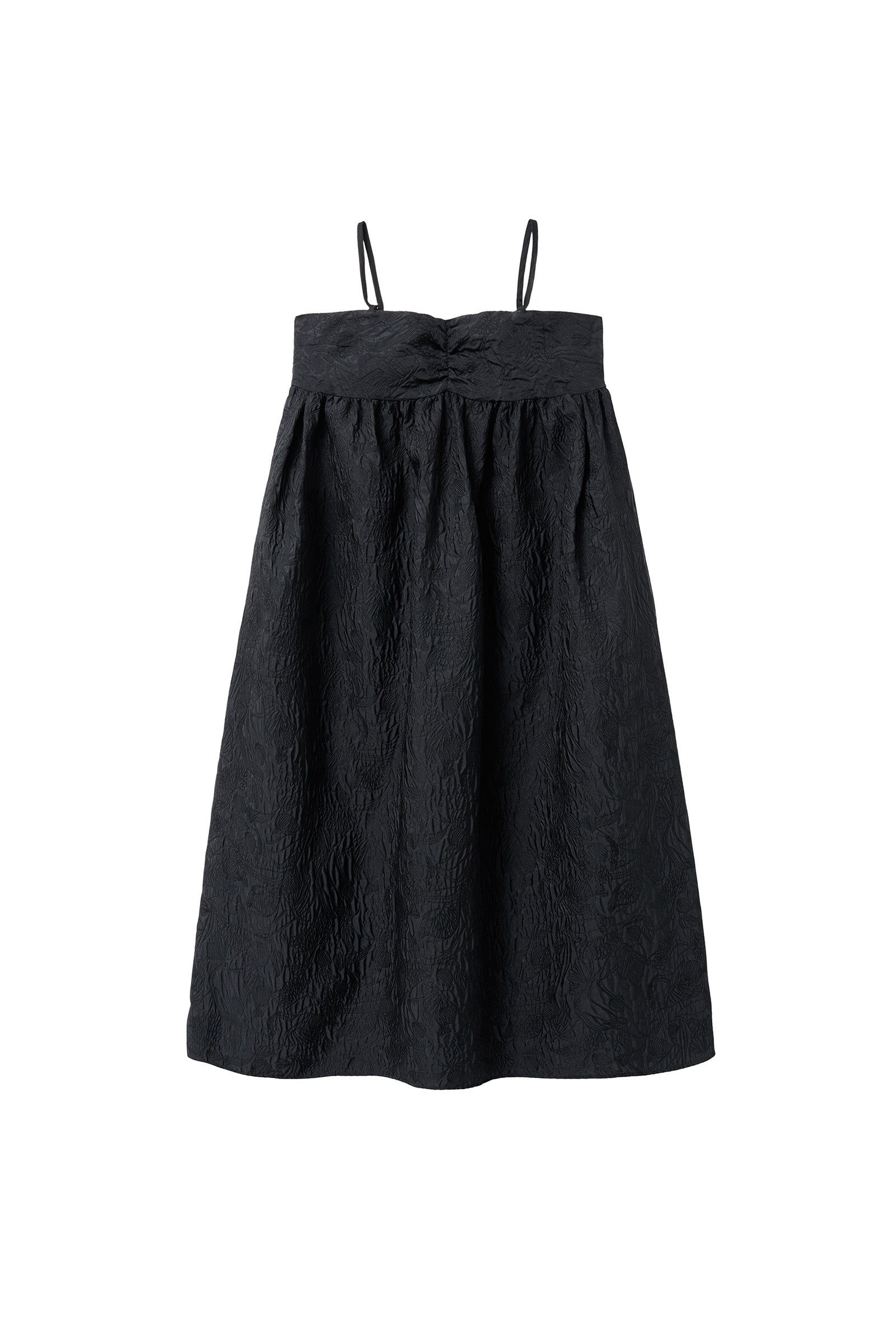 FLUFF SHIRRED JACQUARD DRESS_BLACK