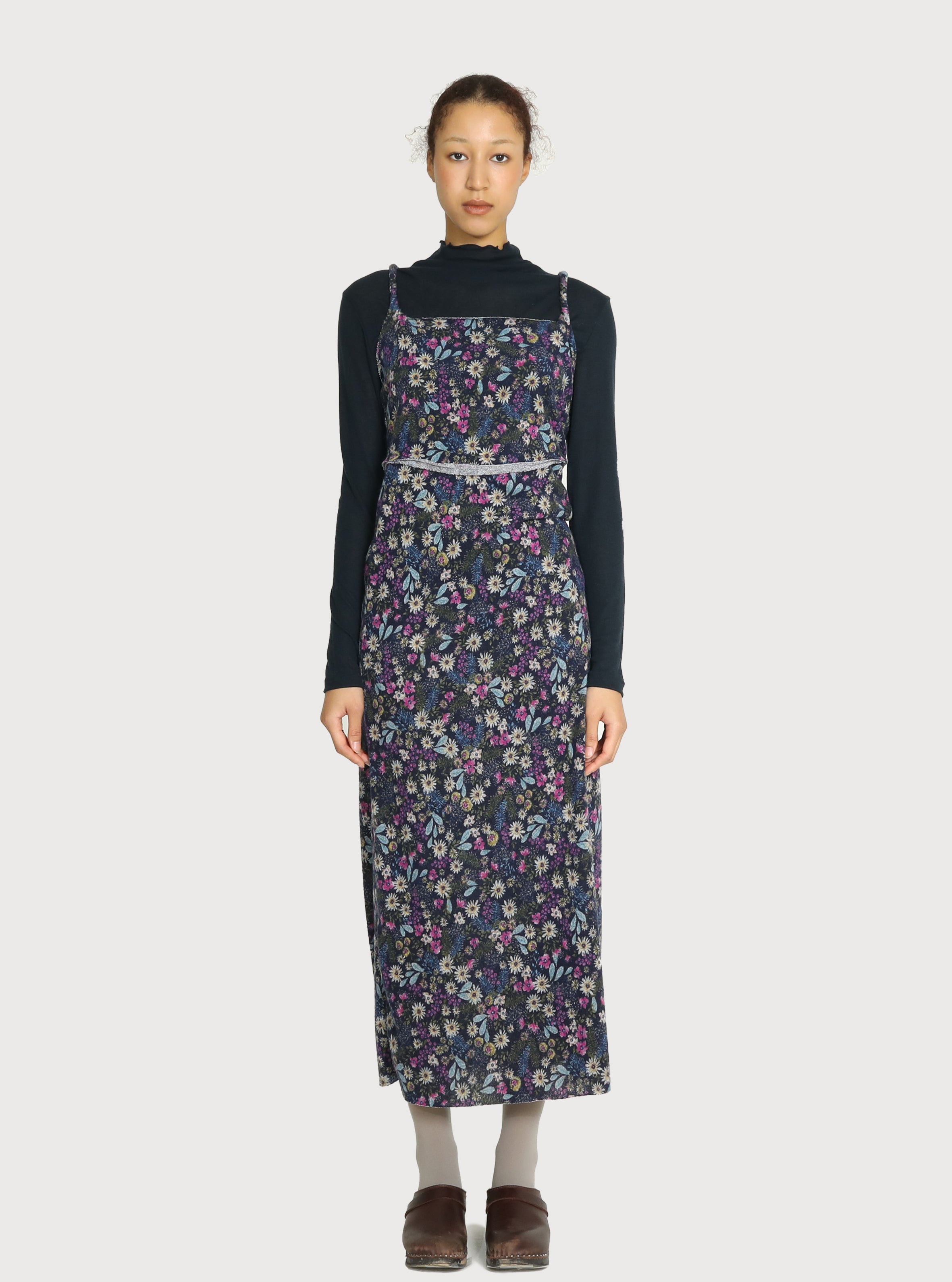 FLOWER PATTERN BRUSHED KNIT DRESS_BLEU MARINE